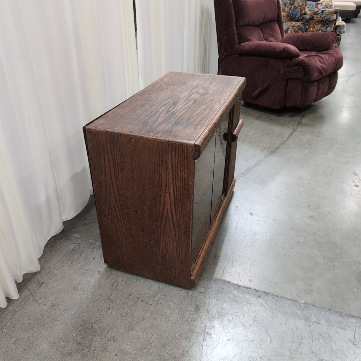 Dark Stained Wood TV Stand with Glass Doors