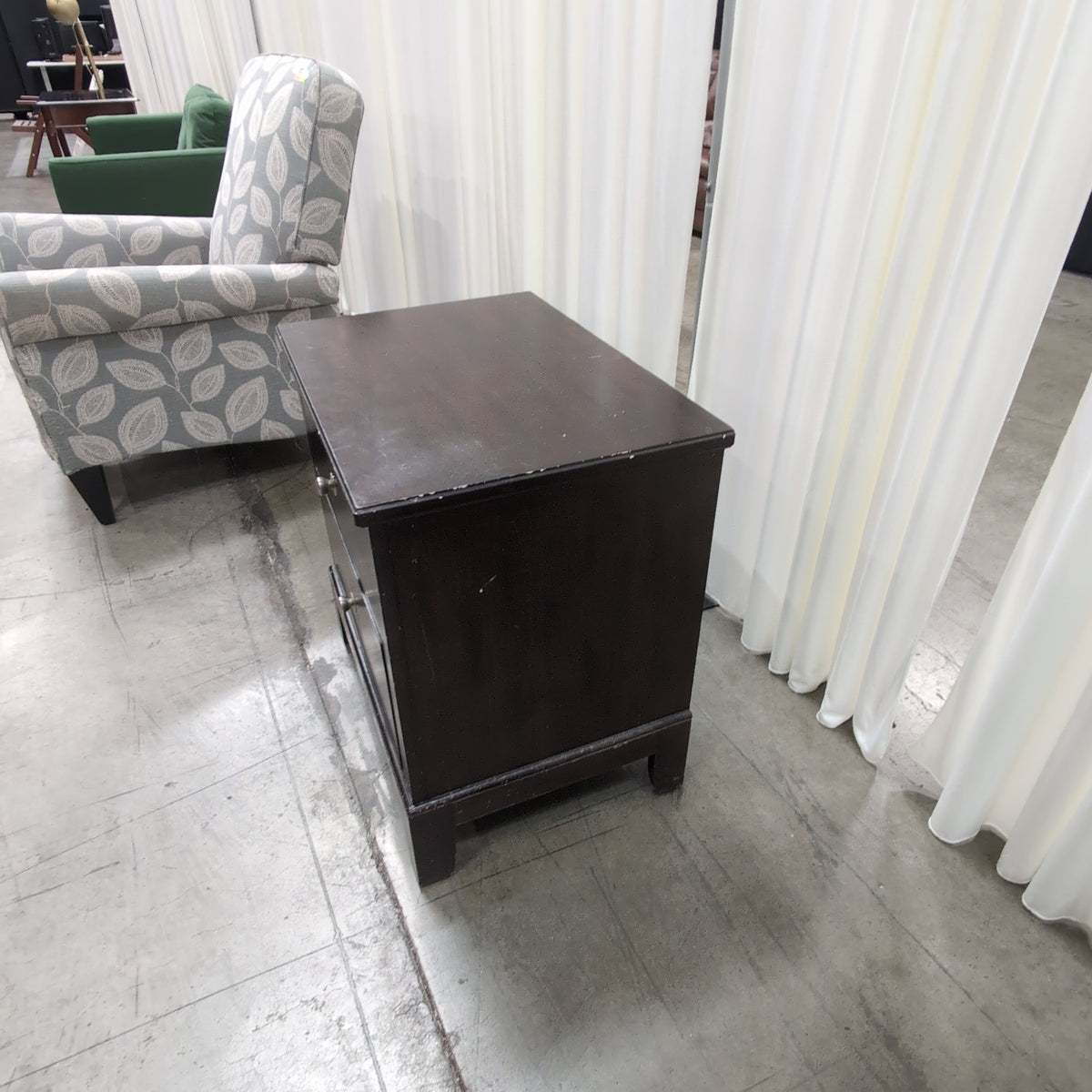 Home Meridian-Dark Brown Two-Drawer Nightstand with Silver Knobs
