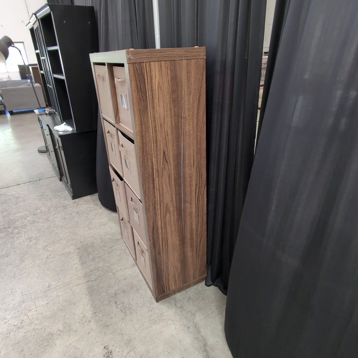Bayside Furnishings - Dark Brown Wood-Look Eight-Cubbies Storage Unit with Fabric Bins