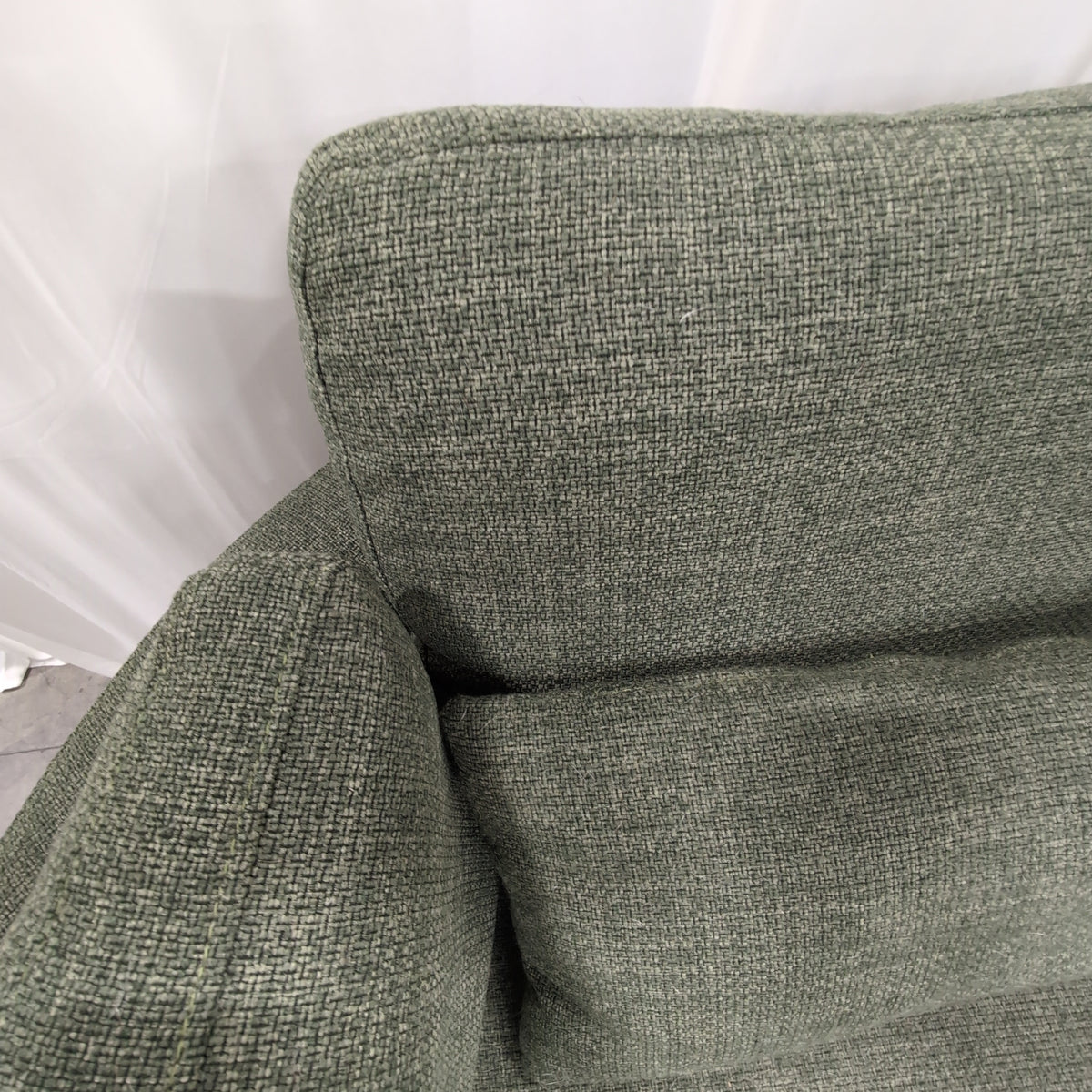 Muted Green Upholstered Round Couch with Ottoman