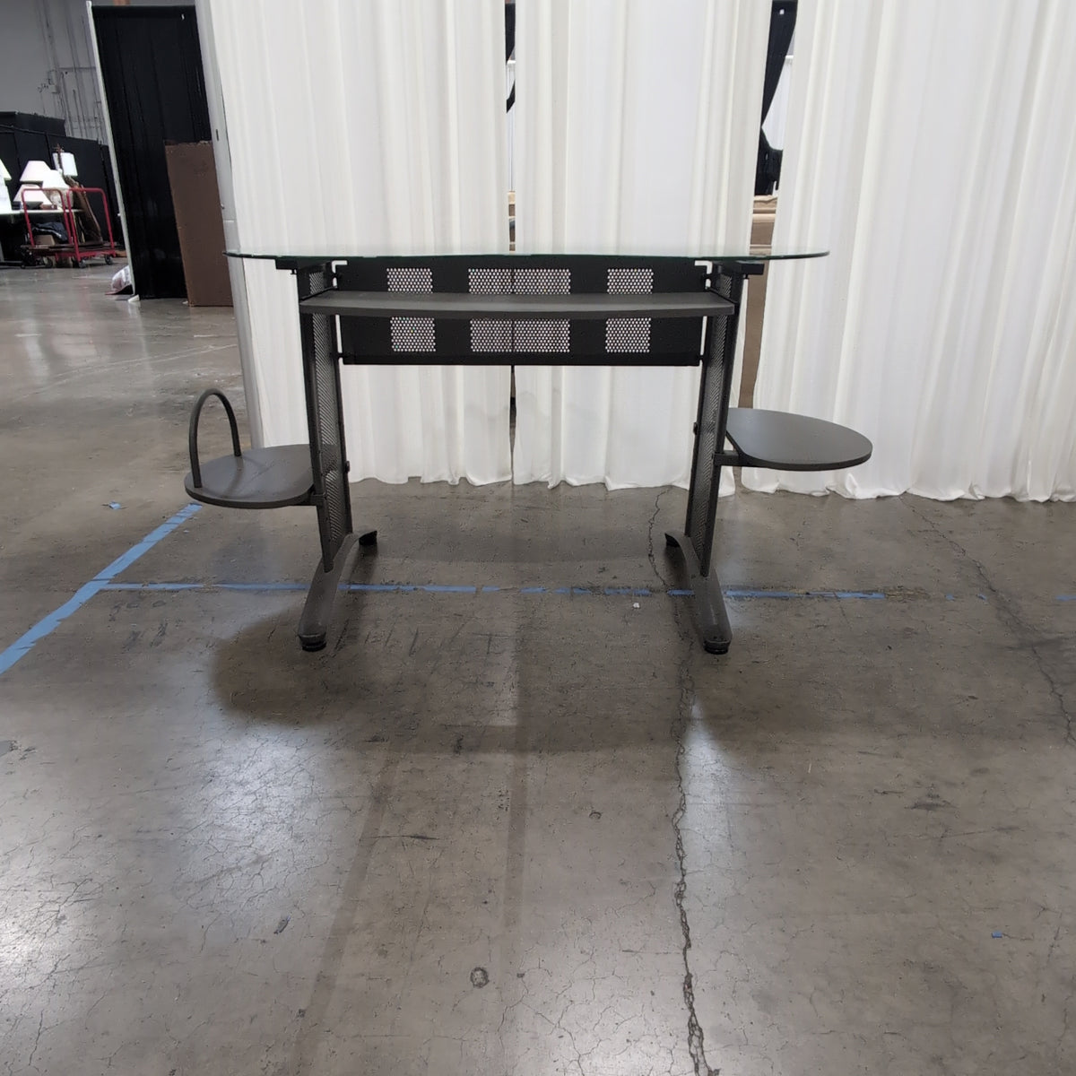 Grey Metal and Glass Kidney-Shaped Desk