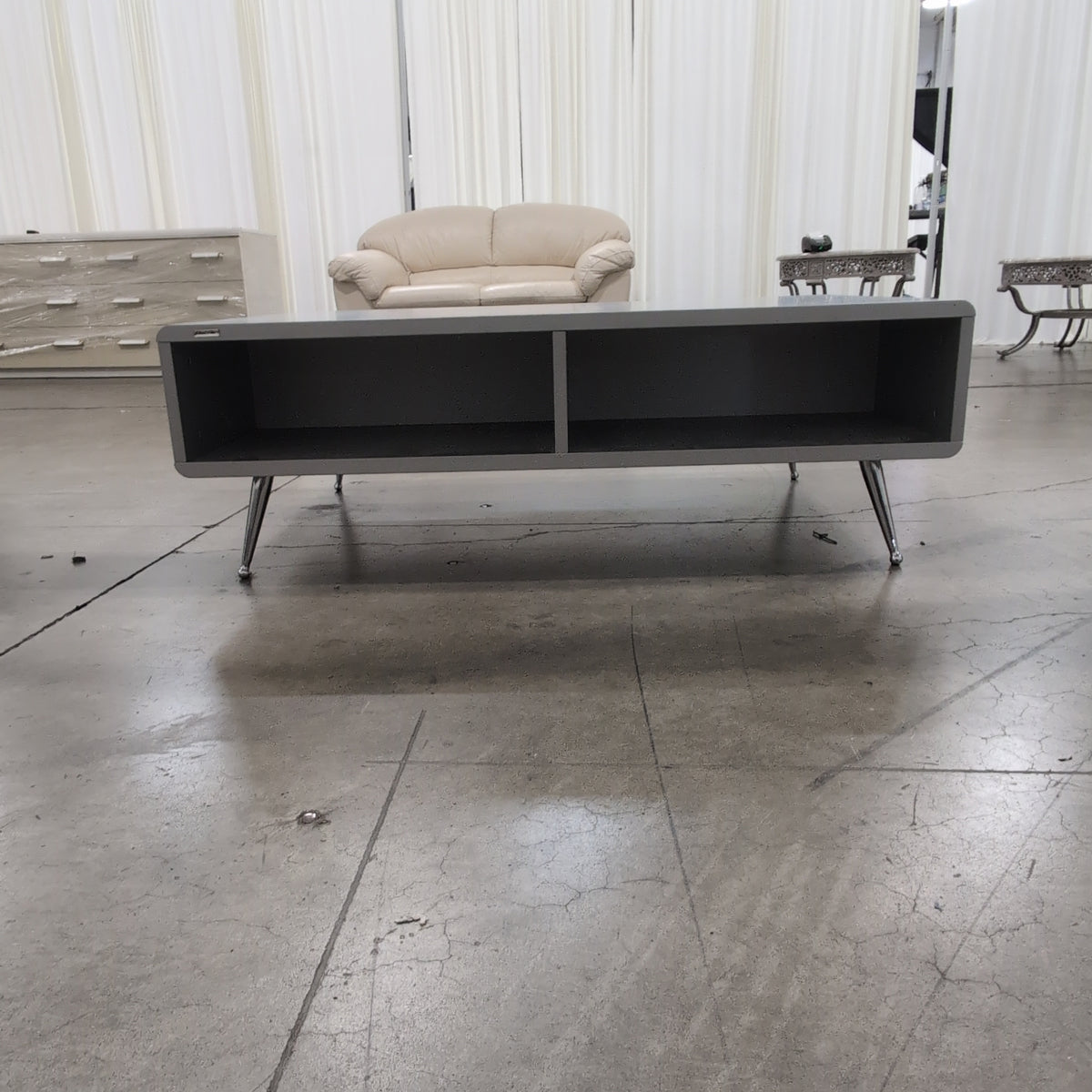 Light Gray Modern Coffee Table with Open Storage