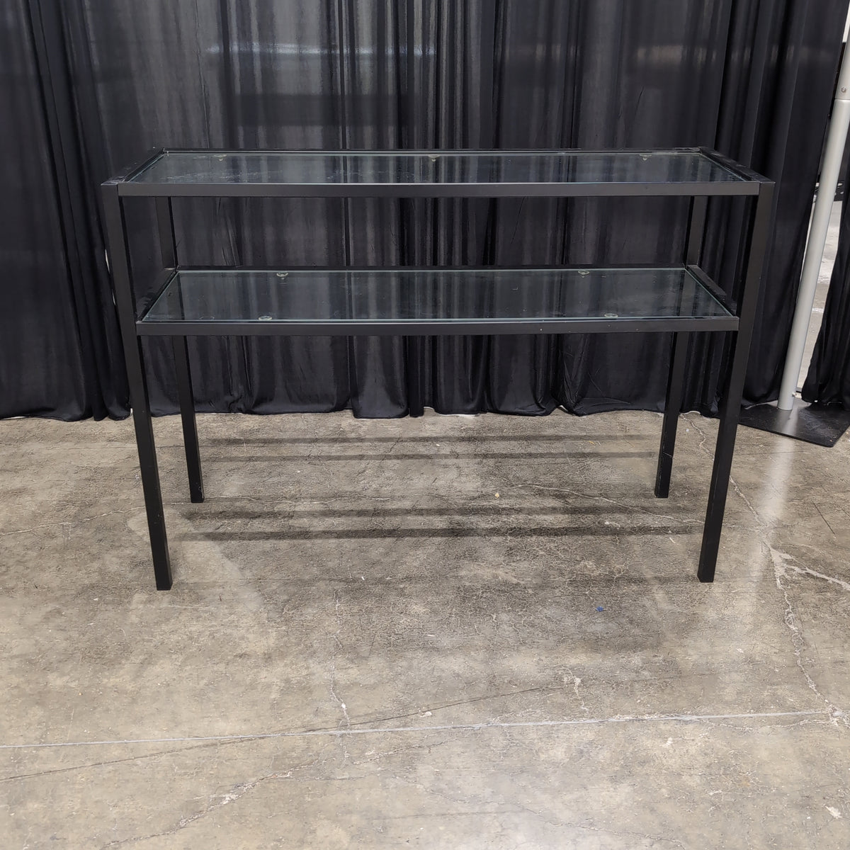 Black Metal Two-Tier Console Table with Glass Shelves