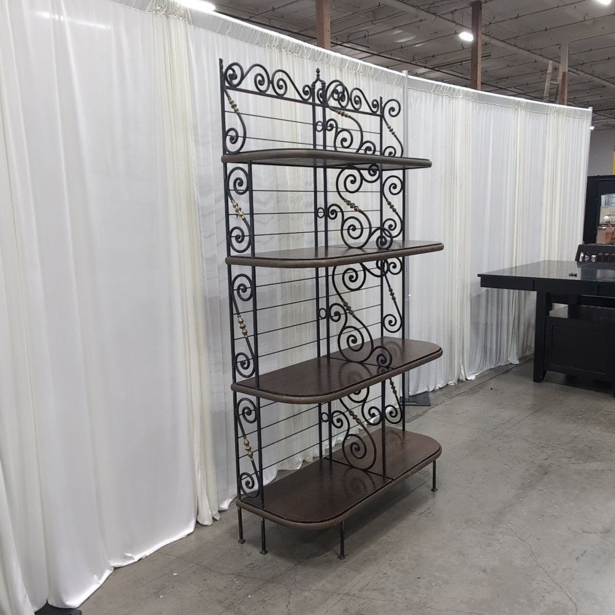 Ornate Black Metal Four-Tier Baker's Rack