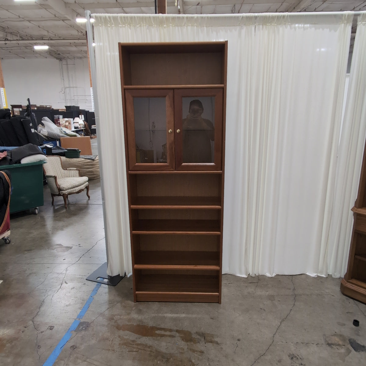 Brown Wood China Cabinet with Glass Doors