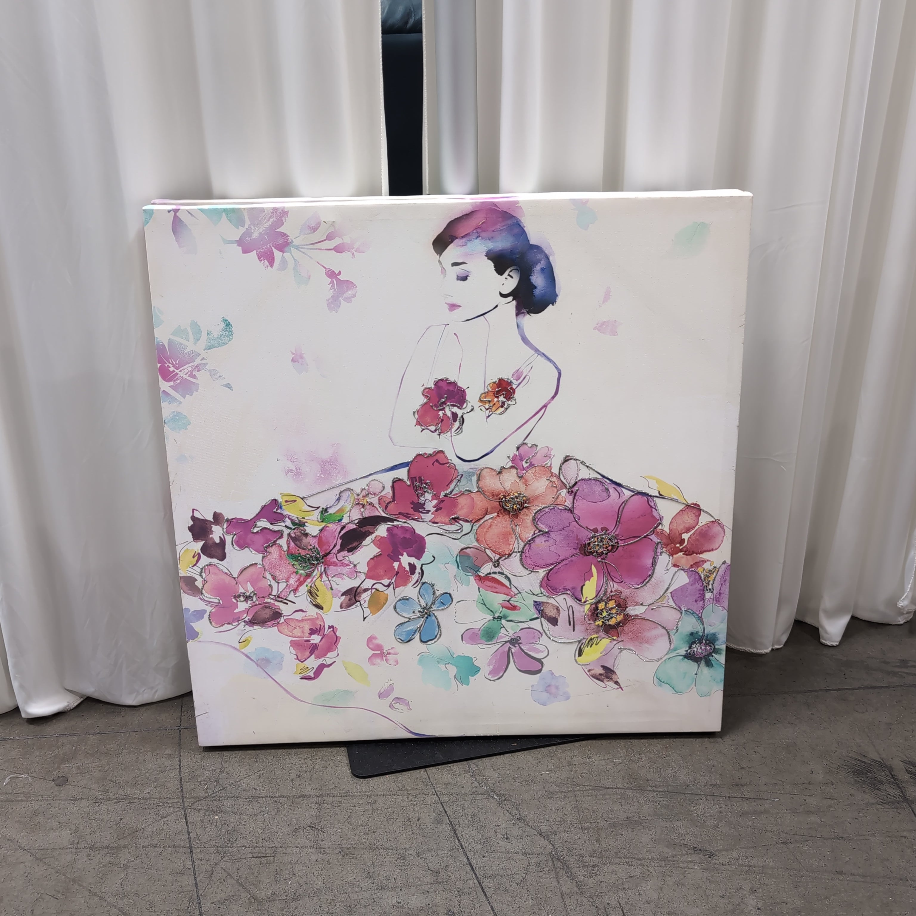 Modern Watercolor Style Woman Painting with Floral Dress