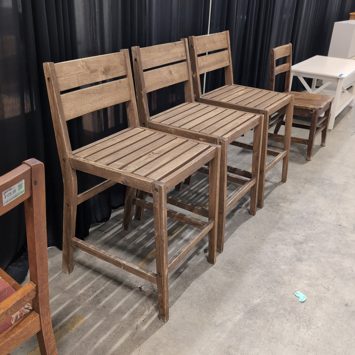 Brown Wood Slatted Back Bar Stool
