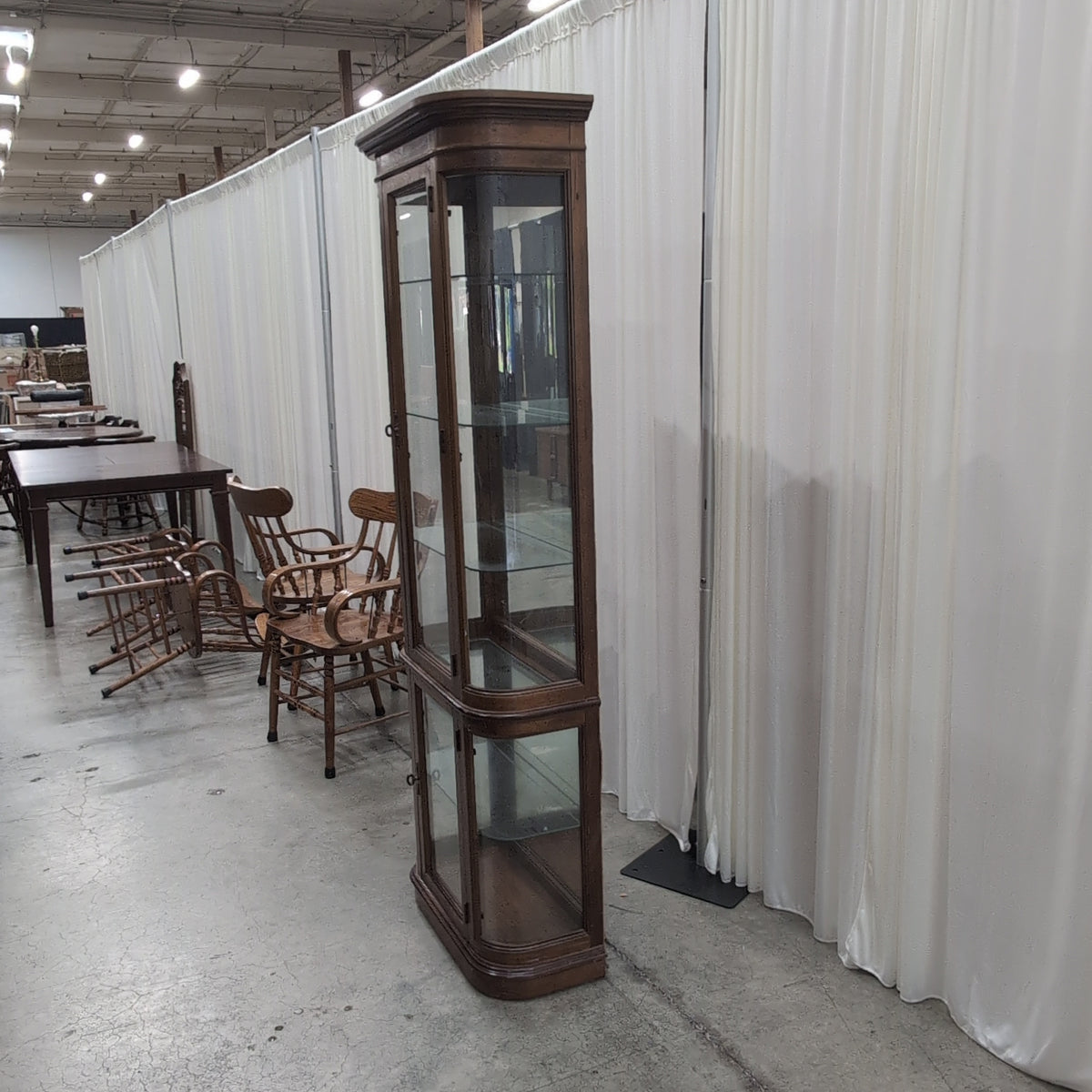 Curved Glass Front Wood China Cabinet