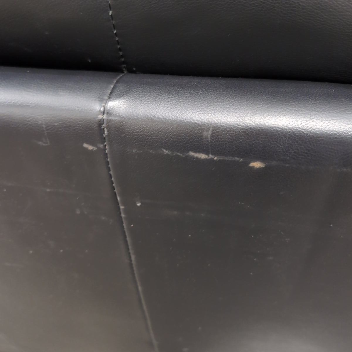 Black Rolled Arm Three-Cushion Couch in Leather