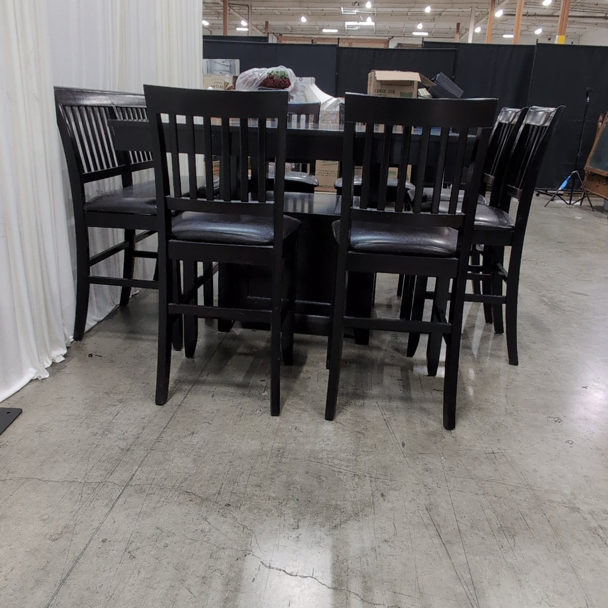 Dark Wood Rectangular Dining Table with Six Chairs