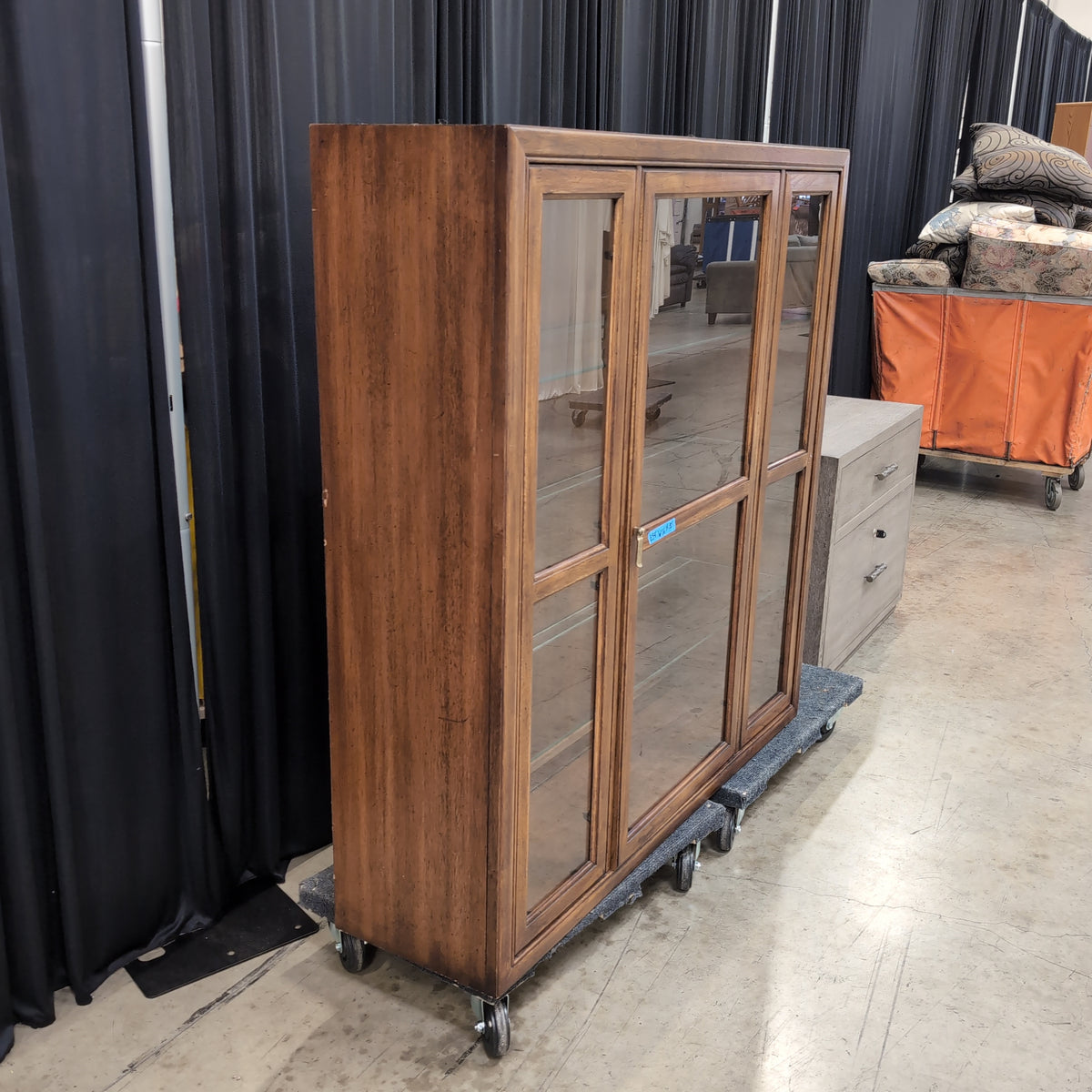 Traditional Brown Hardwood China Cabinet with Glass Doors