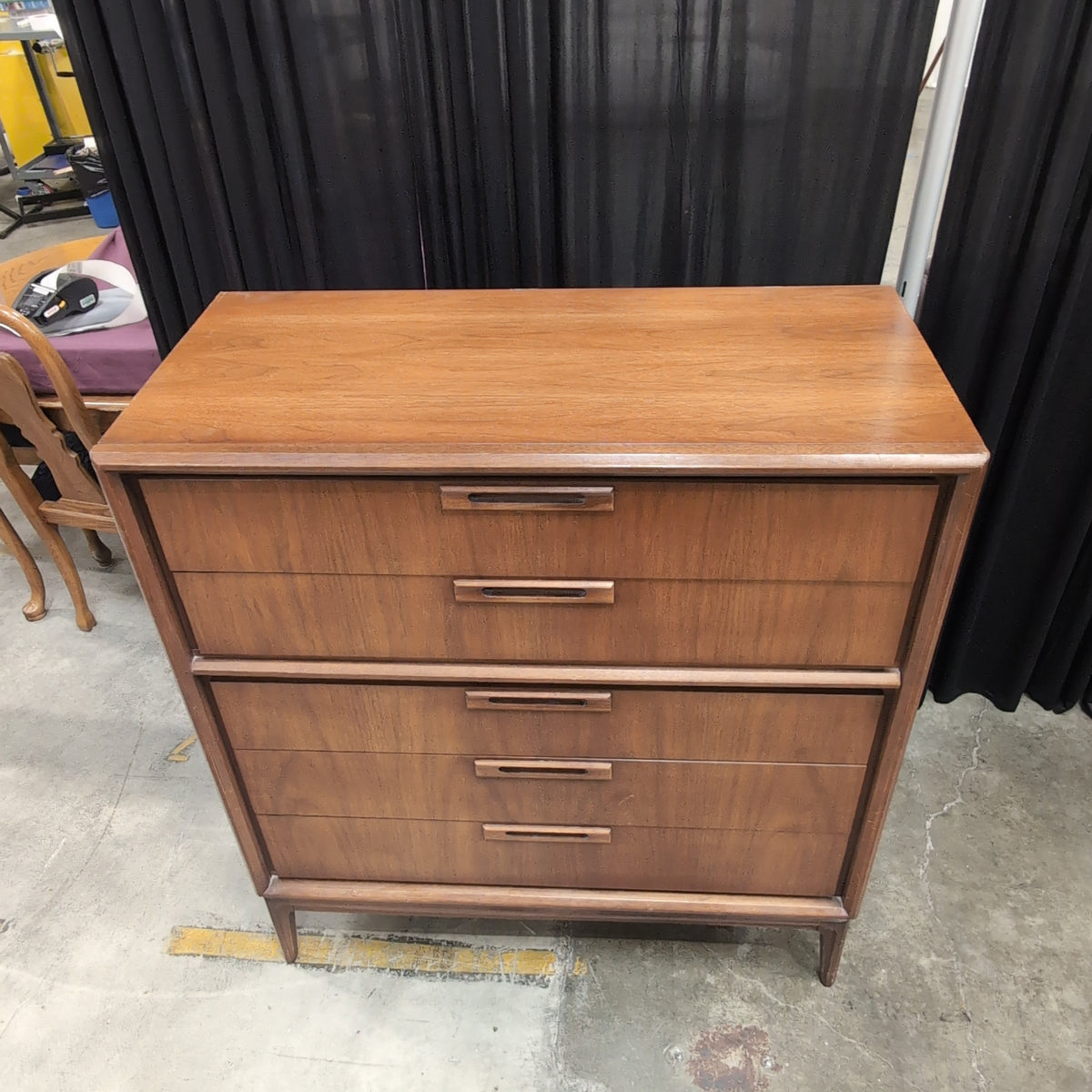Walnut-Tone Mid-Century Modern Dresser with Recessed Pulls