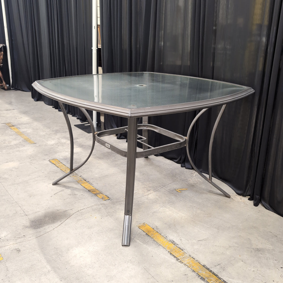 Grey Metal Square Patio Dining Table with Umbrella Hole