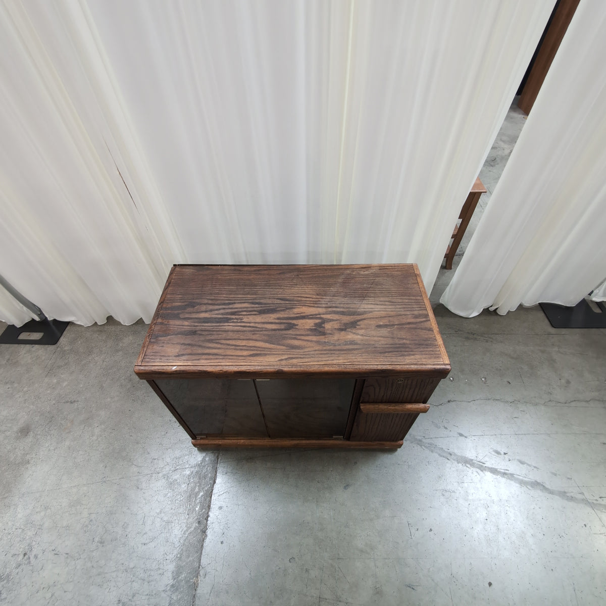Dark Stained Wood TV Stand with Glass Doors