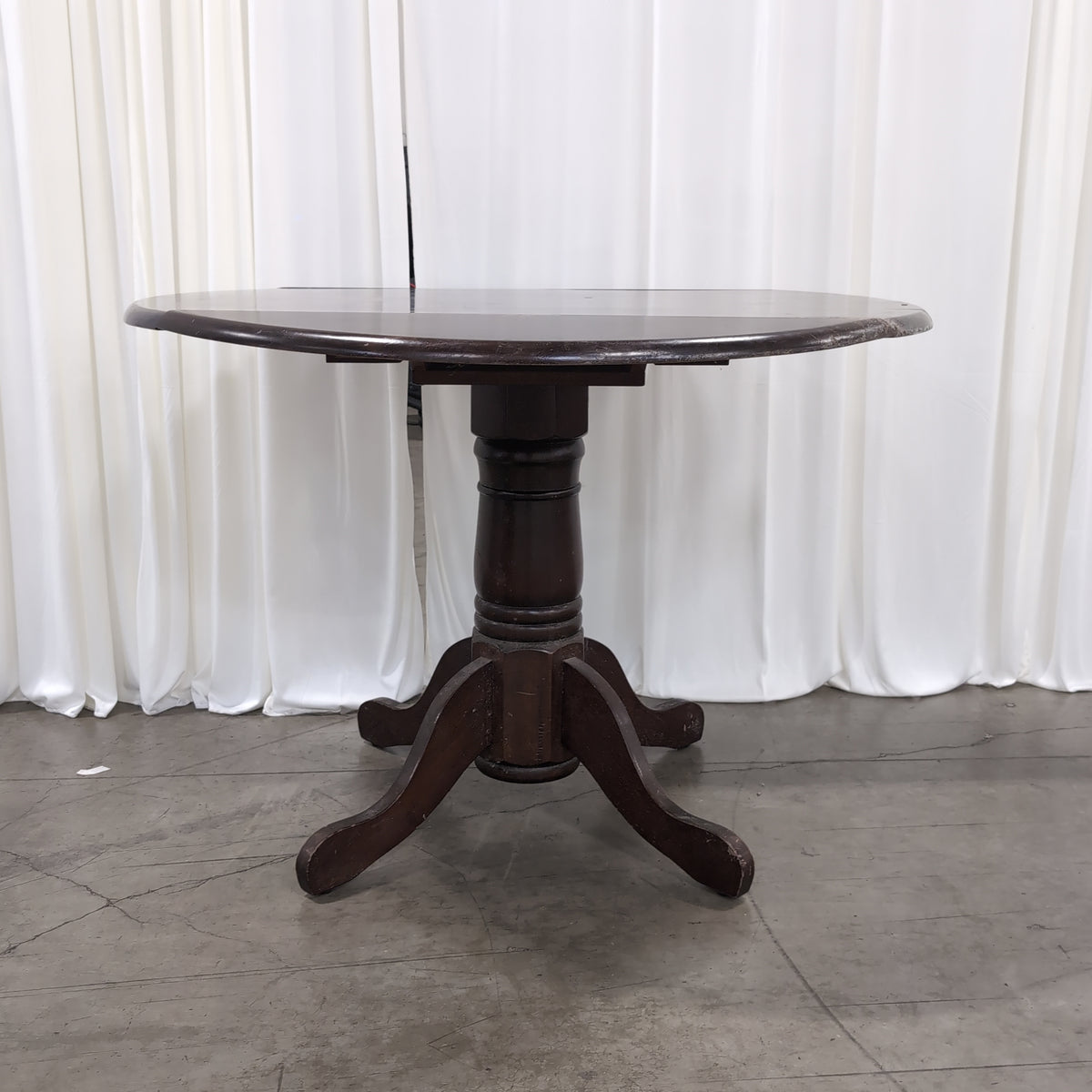 Dark Wood Round Dining Table with Drop Leaf
