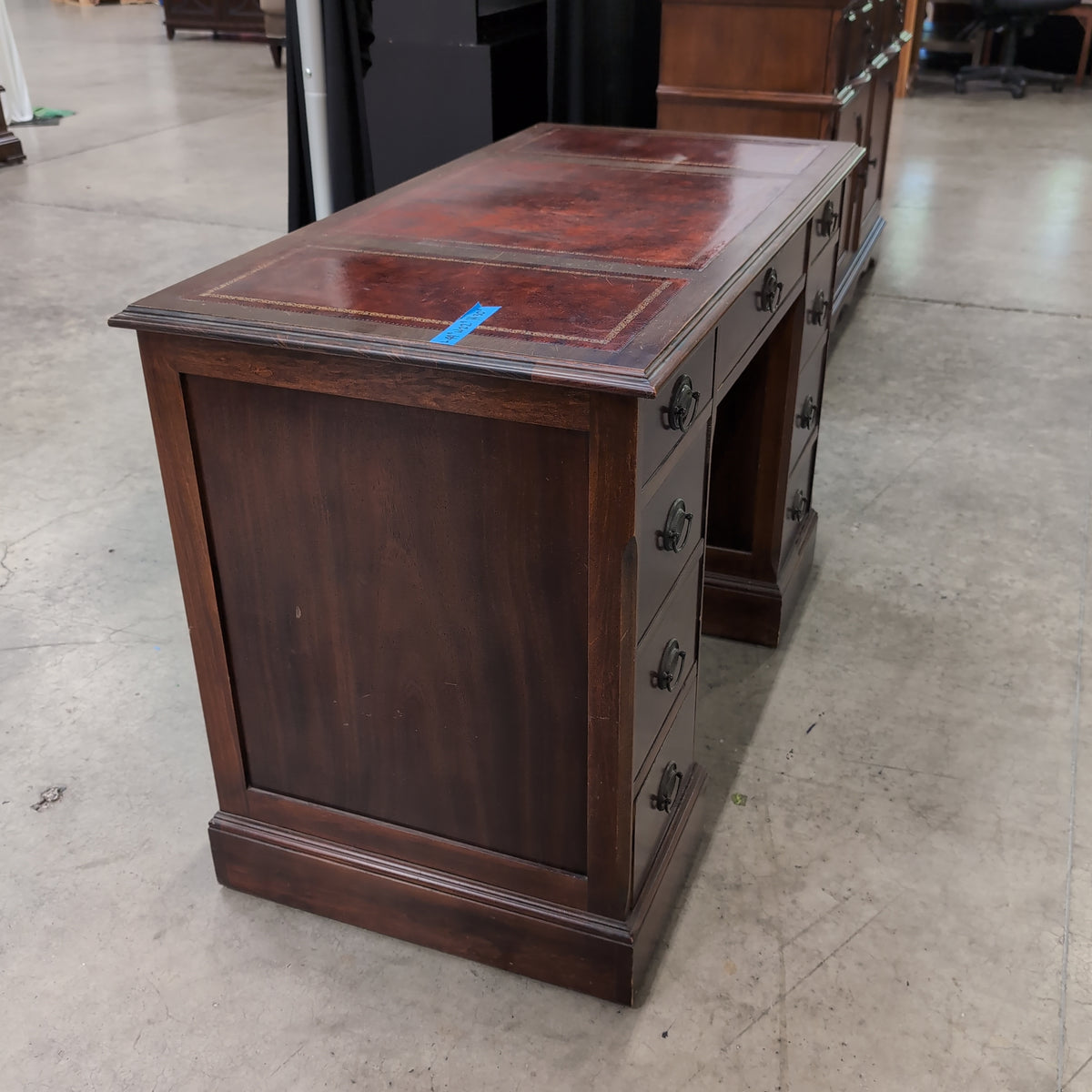 Traditional Dark Wood Pedestal Desk with Inlaid Top