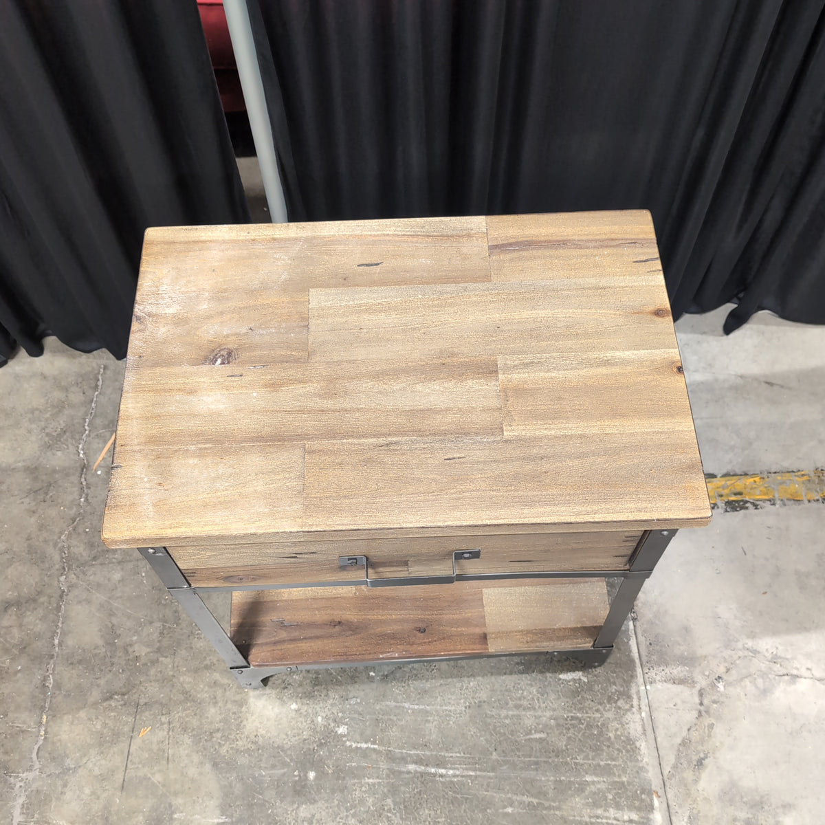 Rustic Wood and Dark Metal One-Drawer Nightstand