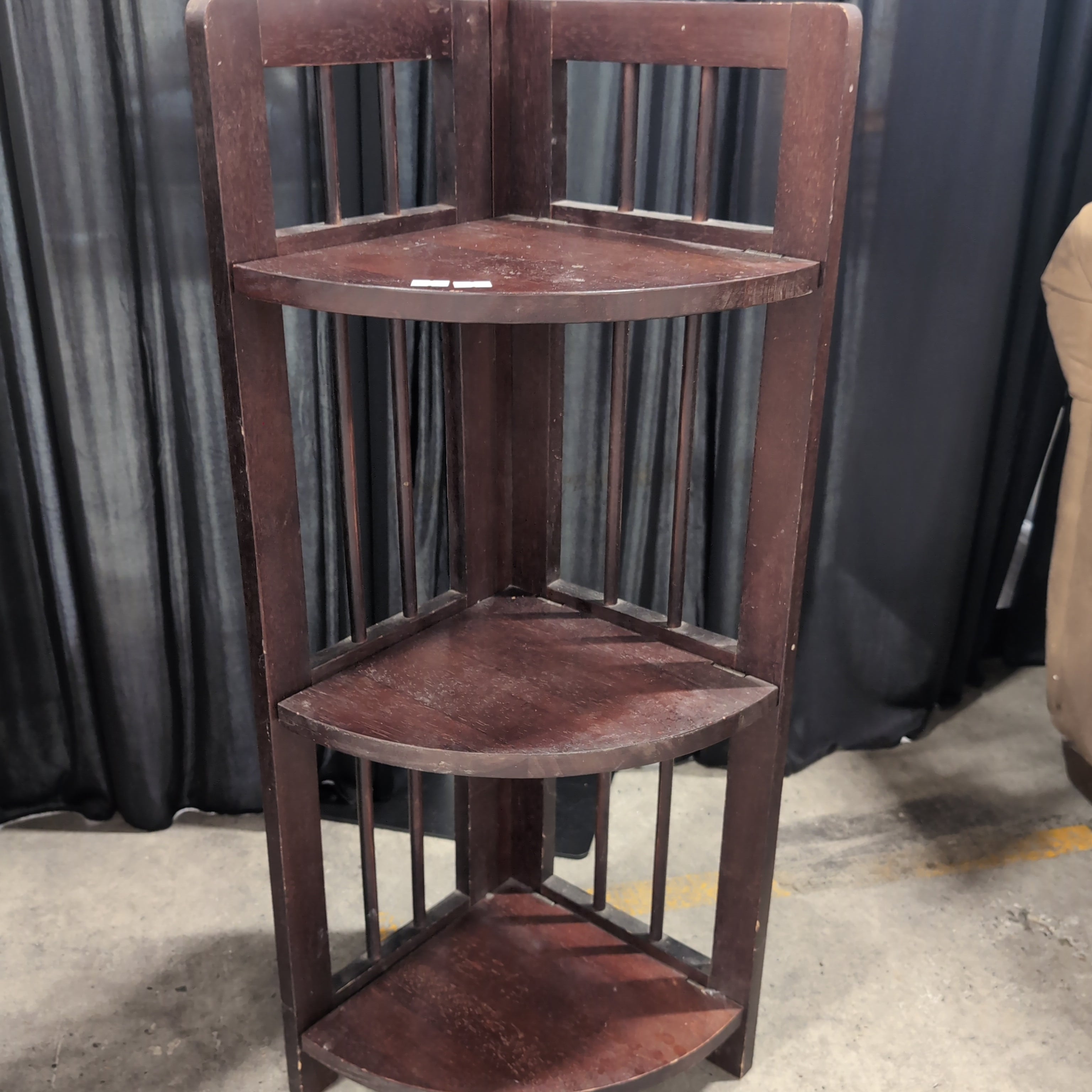 Dark Wood Three-Tier Corner Shelf