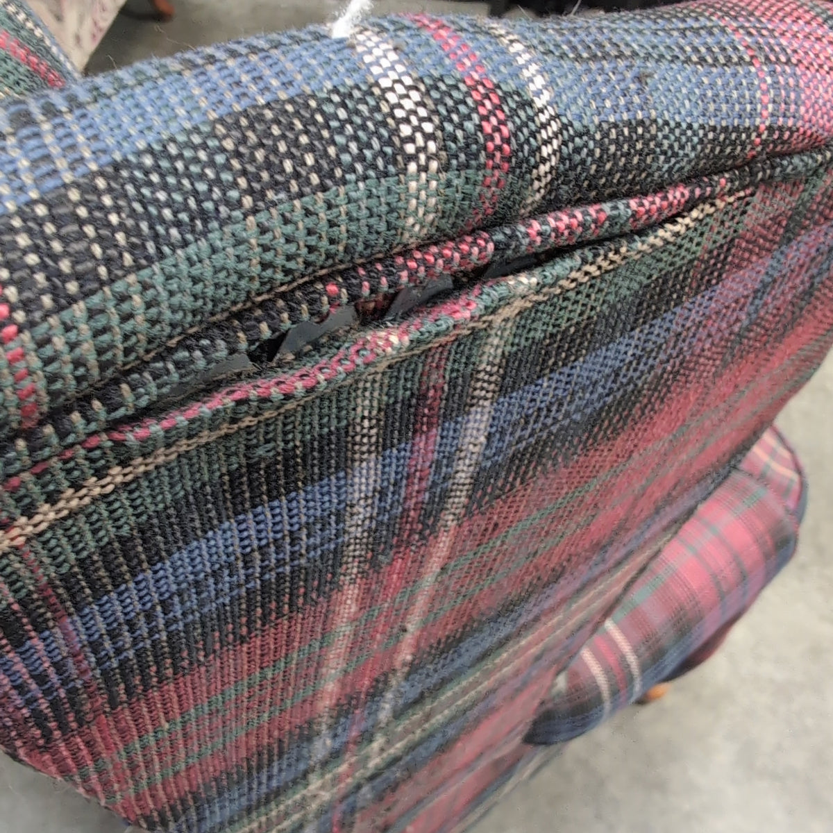 Traditional Red Plaid Wingback Chair with Carved Legs