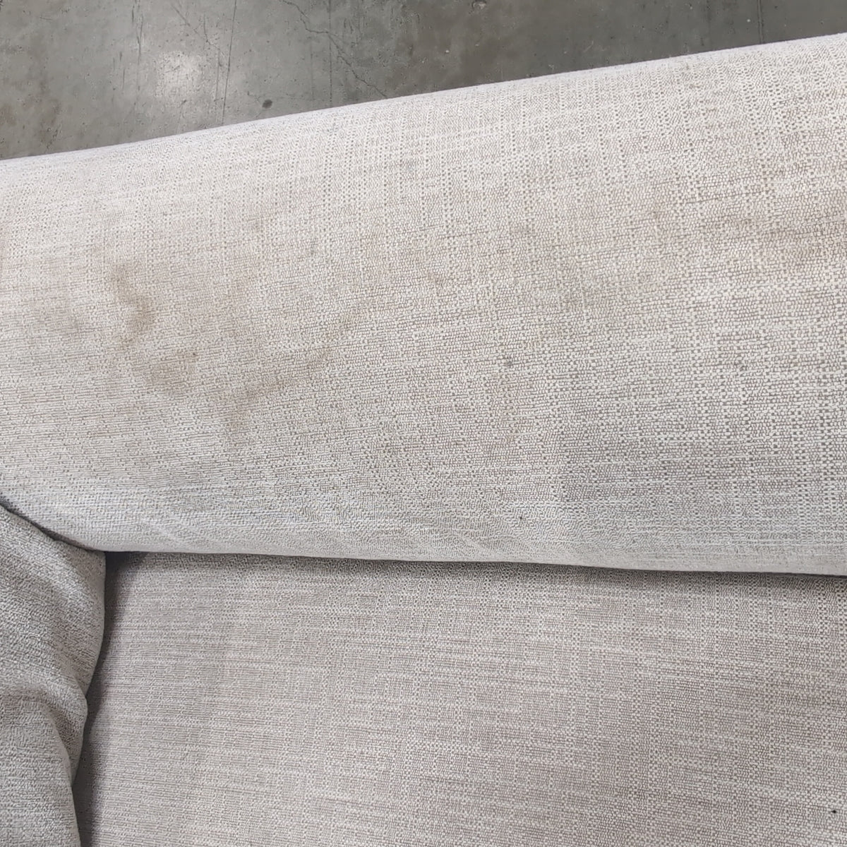 Light Beige Rolled Arm Couch with Nailhead Trim