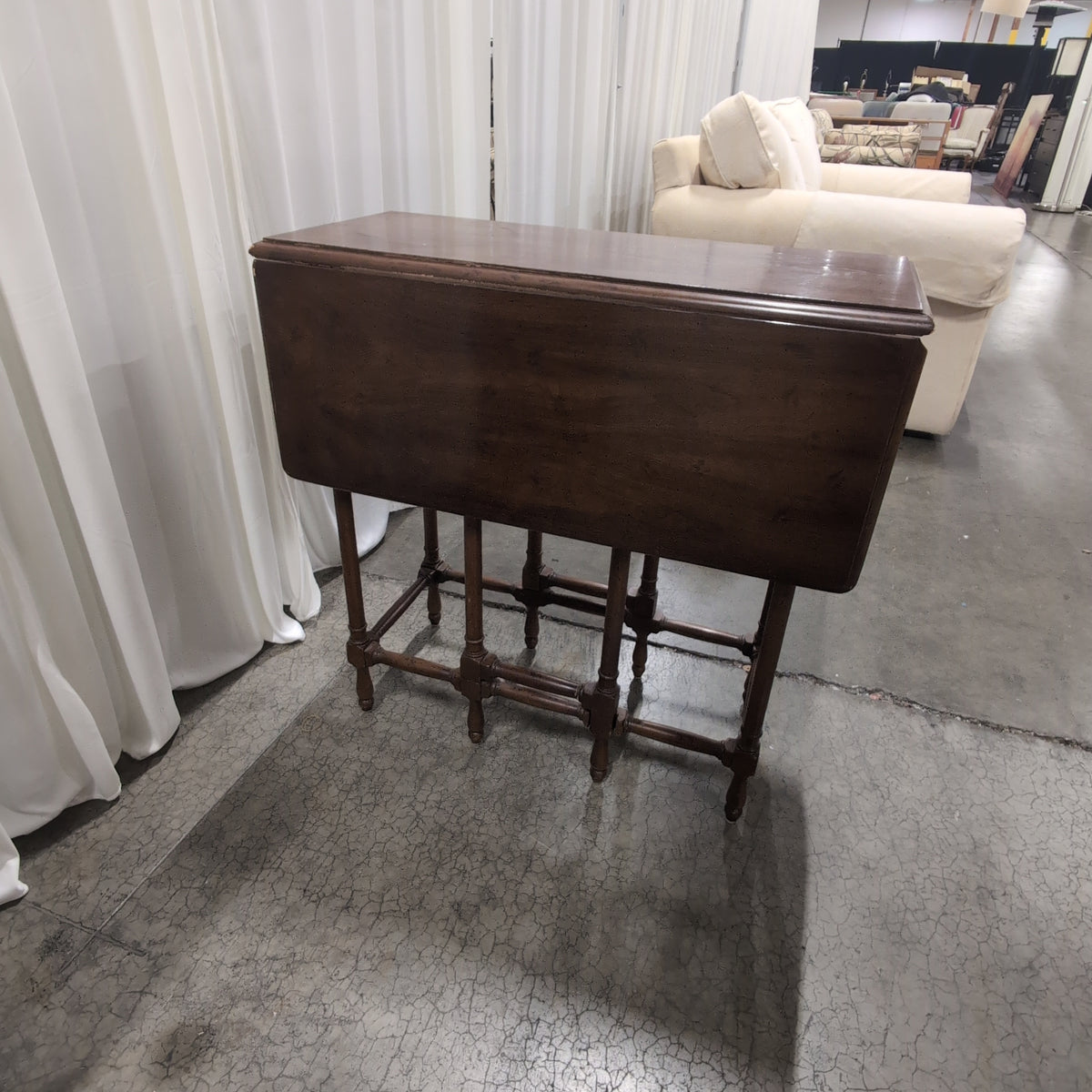 Dark Wood Drop Leaf Console Table with Drawer