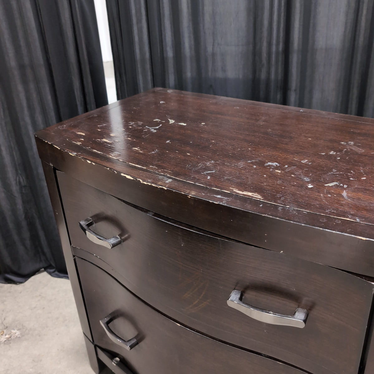 Dark Brown Two-Drawer Nightstand with Curved Fronts