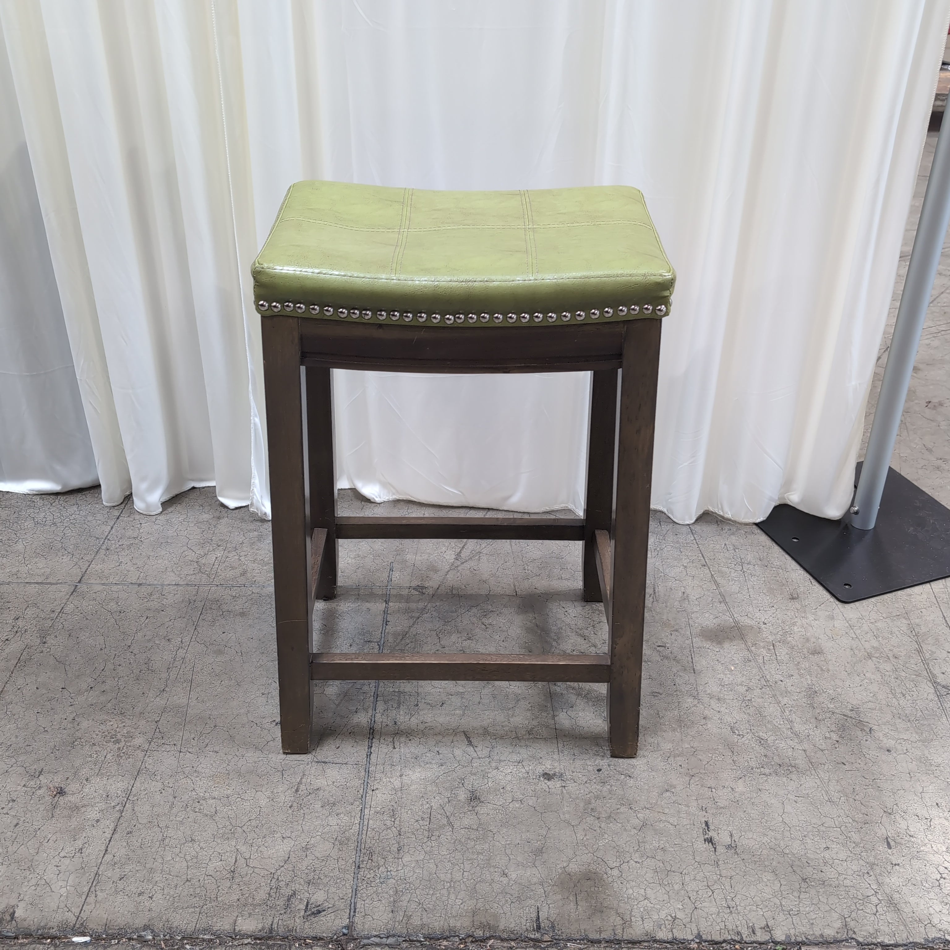 Green Upholstered Counter Stool with Nailhead Trim