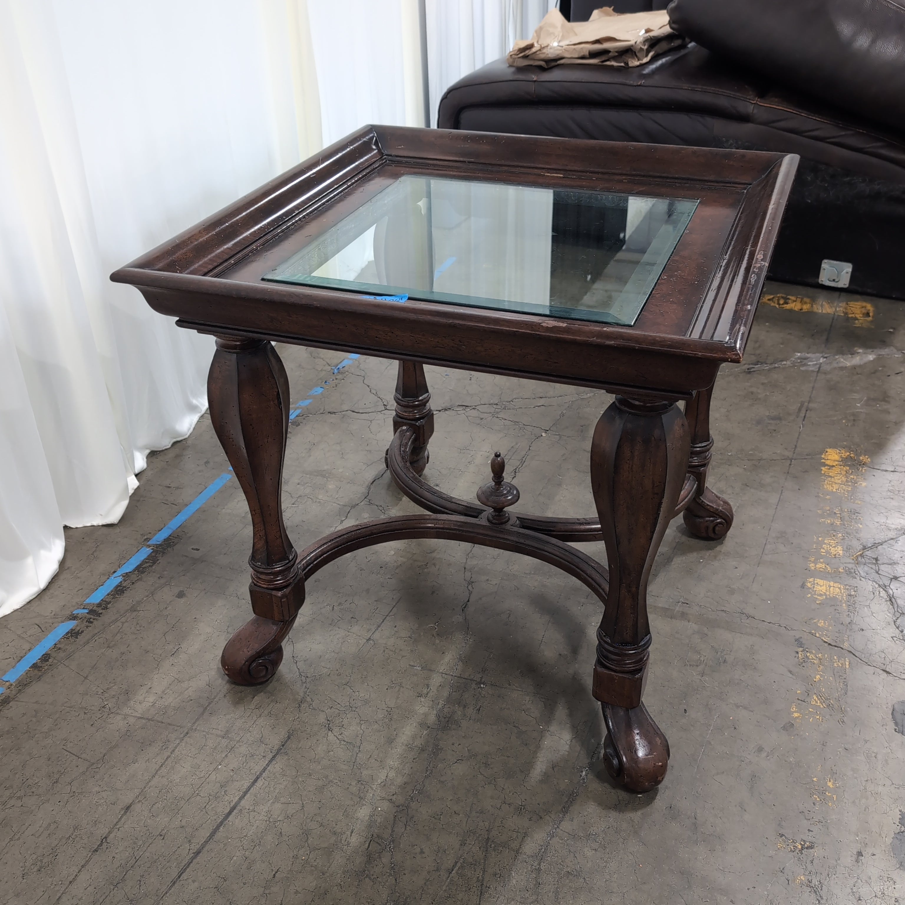Dark Wood Square Coffee Table with Glass Top