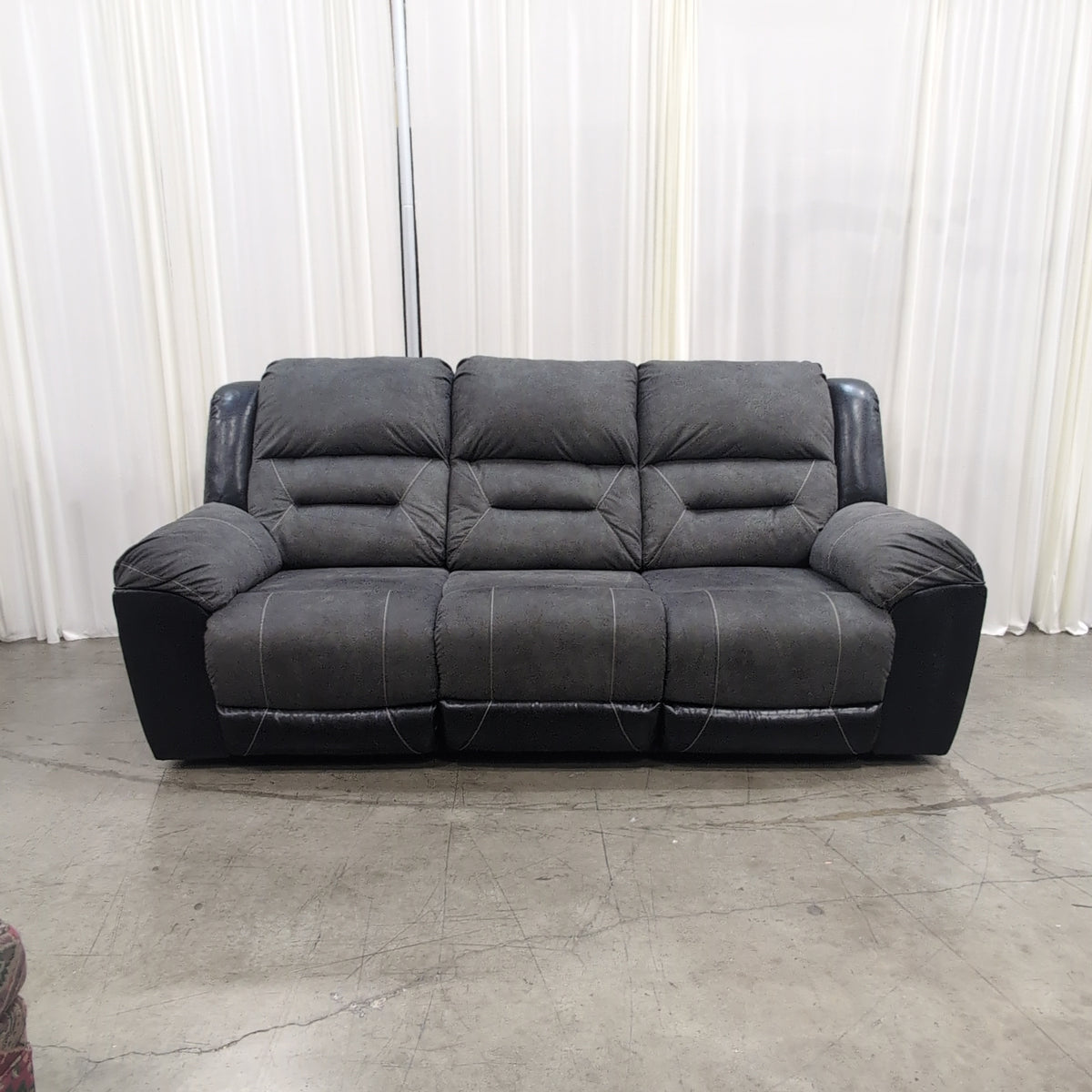 Dark Gray Fabric Three-Seat Recliner Couch