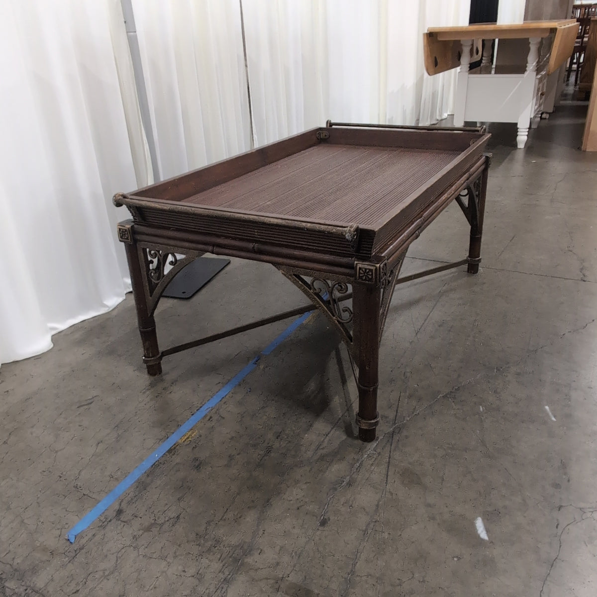 Bamboo Style Dark Wood Coffee Table with Tray Top