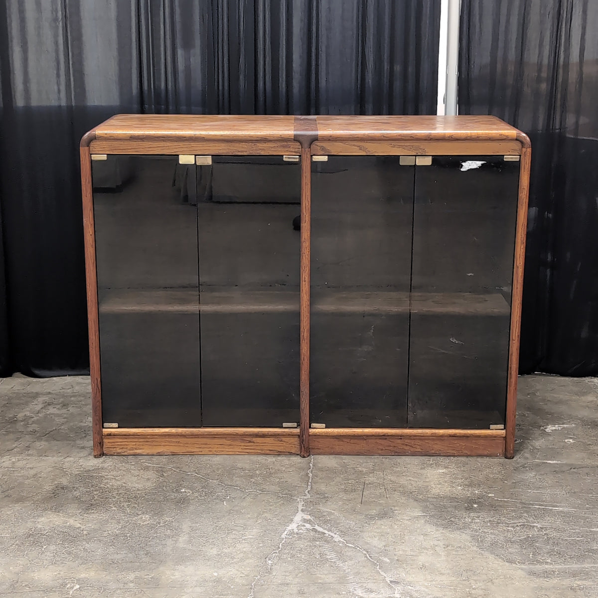 Mid-Century Style Wood China Cabinet with Smoked Glass