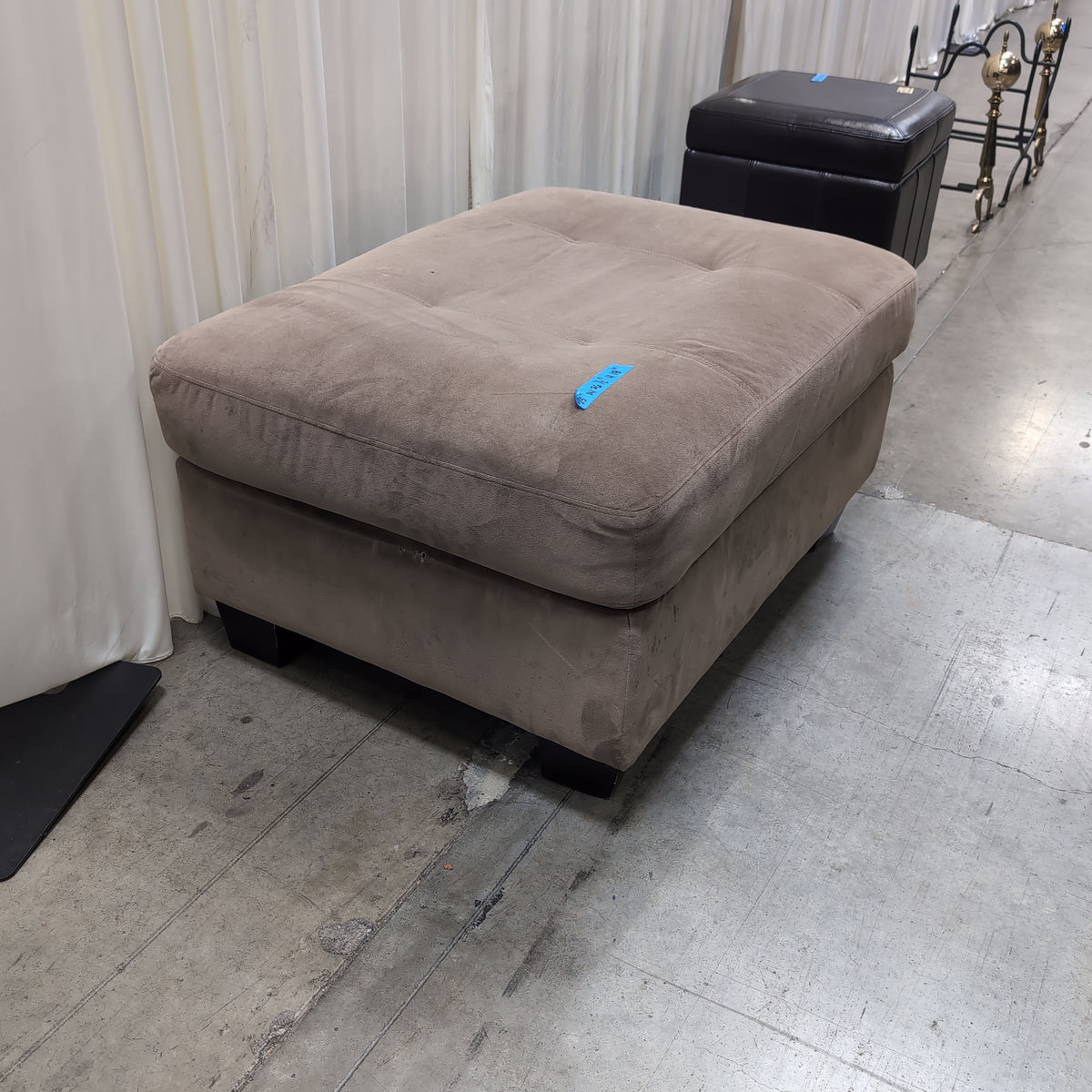Brown Tufted Fabric Ottoman