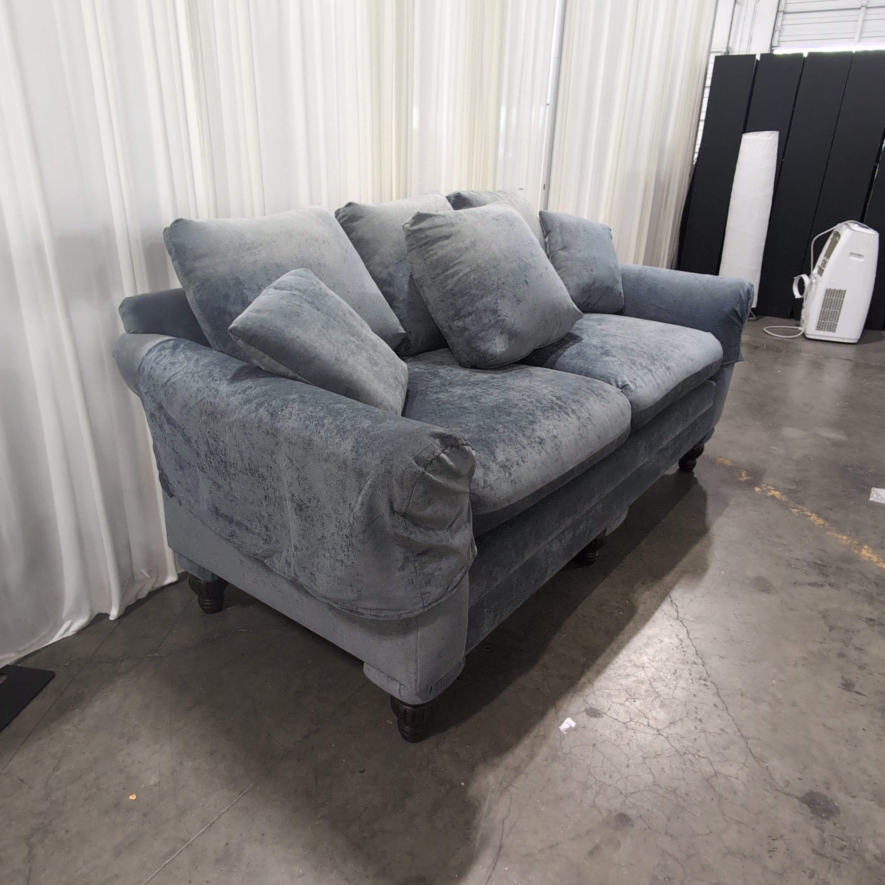 Plush Grey Velvet Loveseat