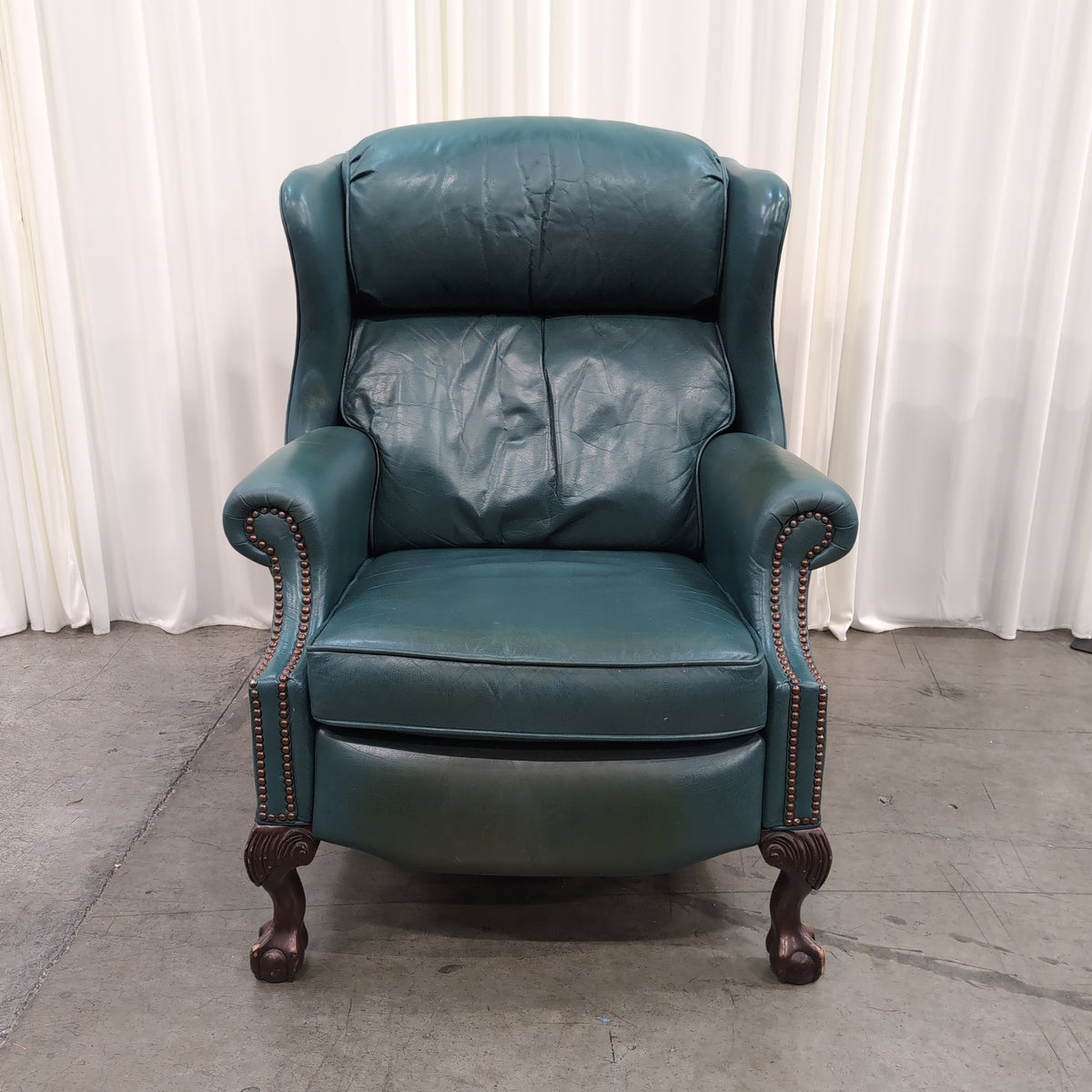 Deep Green Tufted Leather Armchair with Nailhead Trim