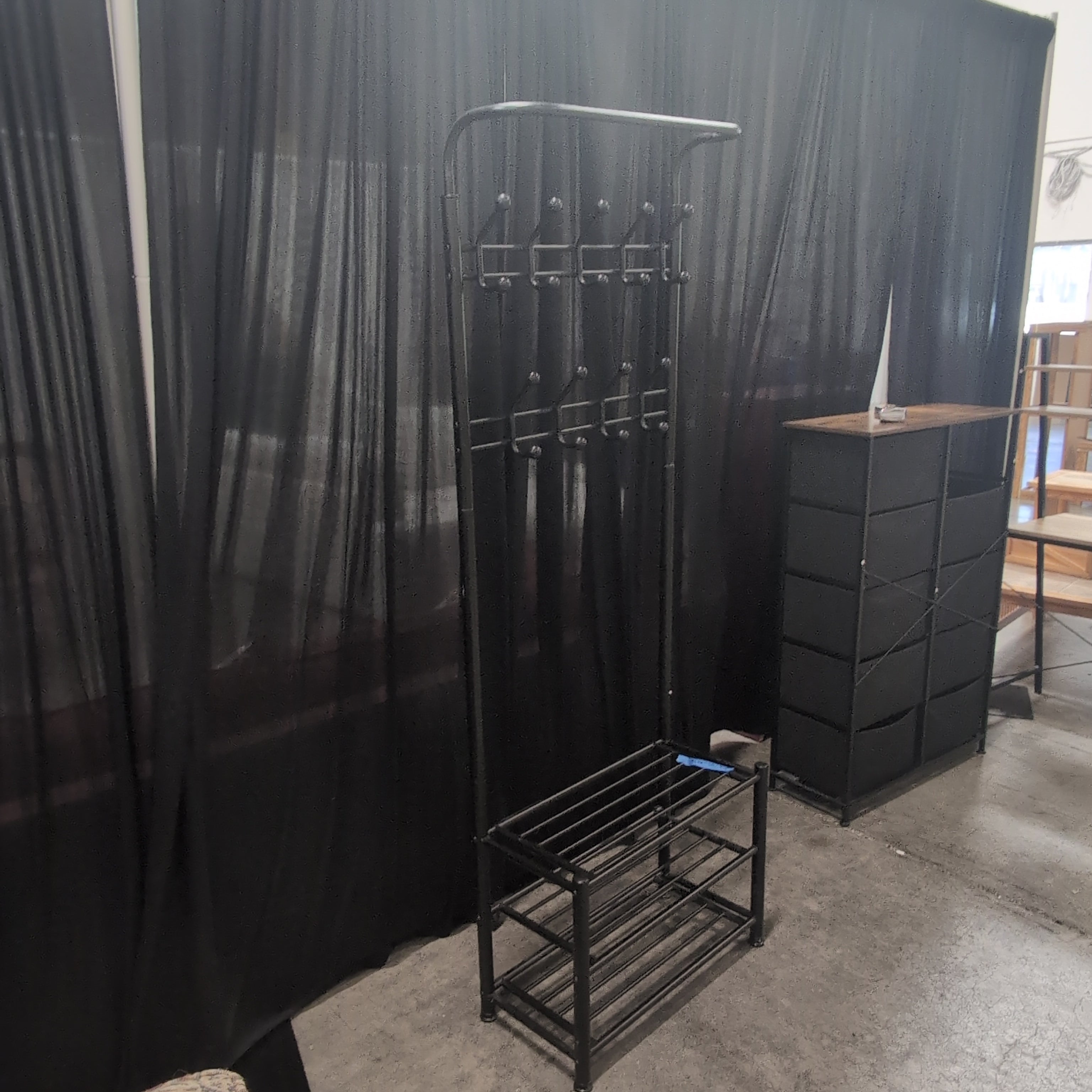 Black Metal Entryway Coat Rack with Shoe Storage