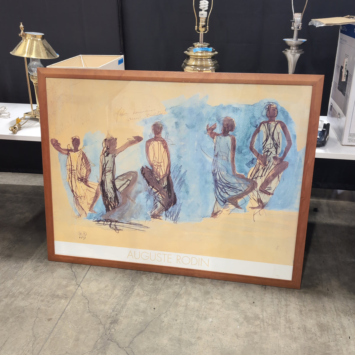 Auguste Rodin Figurative Sketch Art Print in Wood Frame