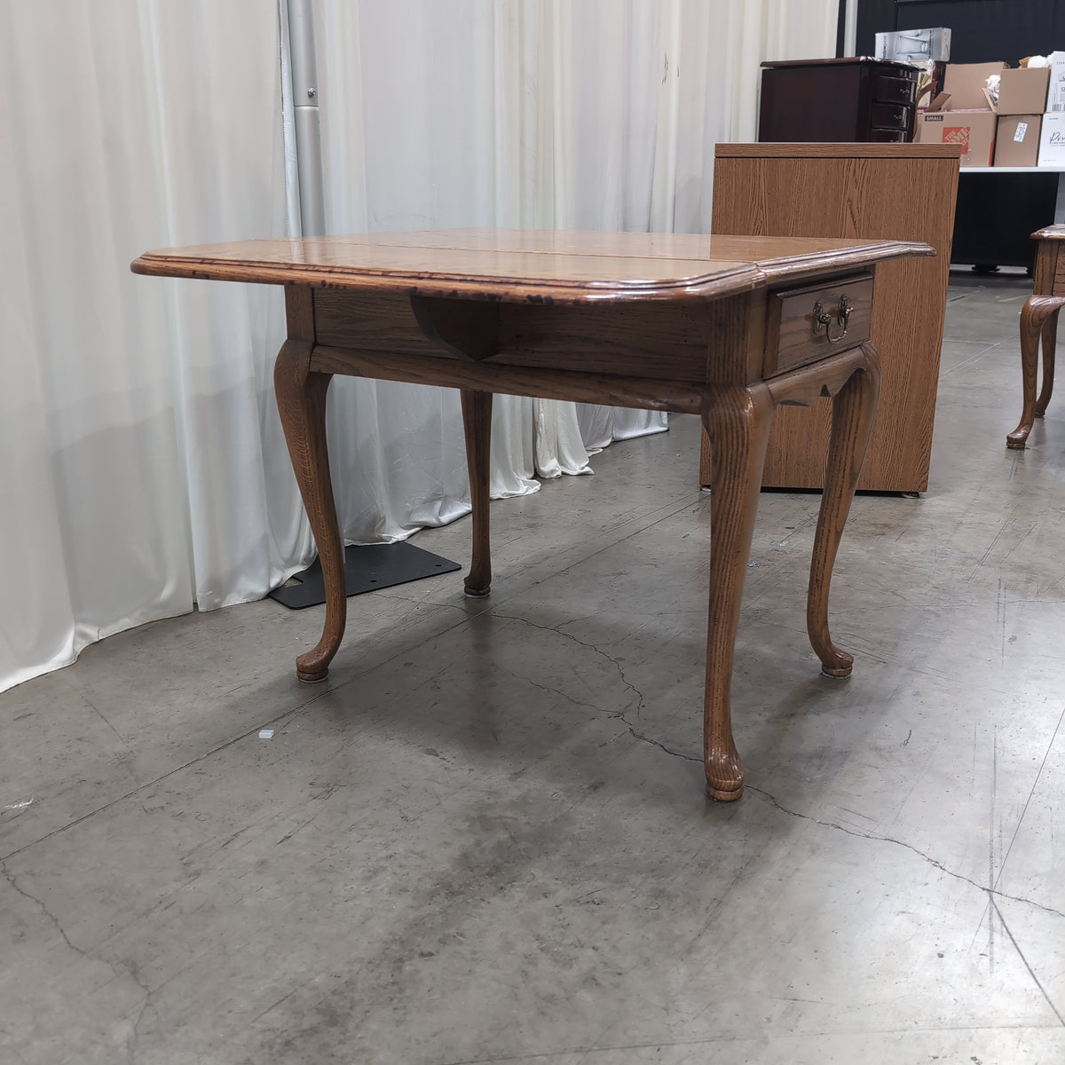 Traditional Oak Drop Leaf End Table with Ornate Hardware
