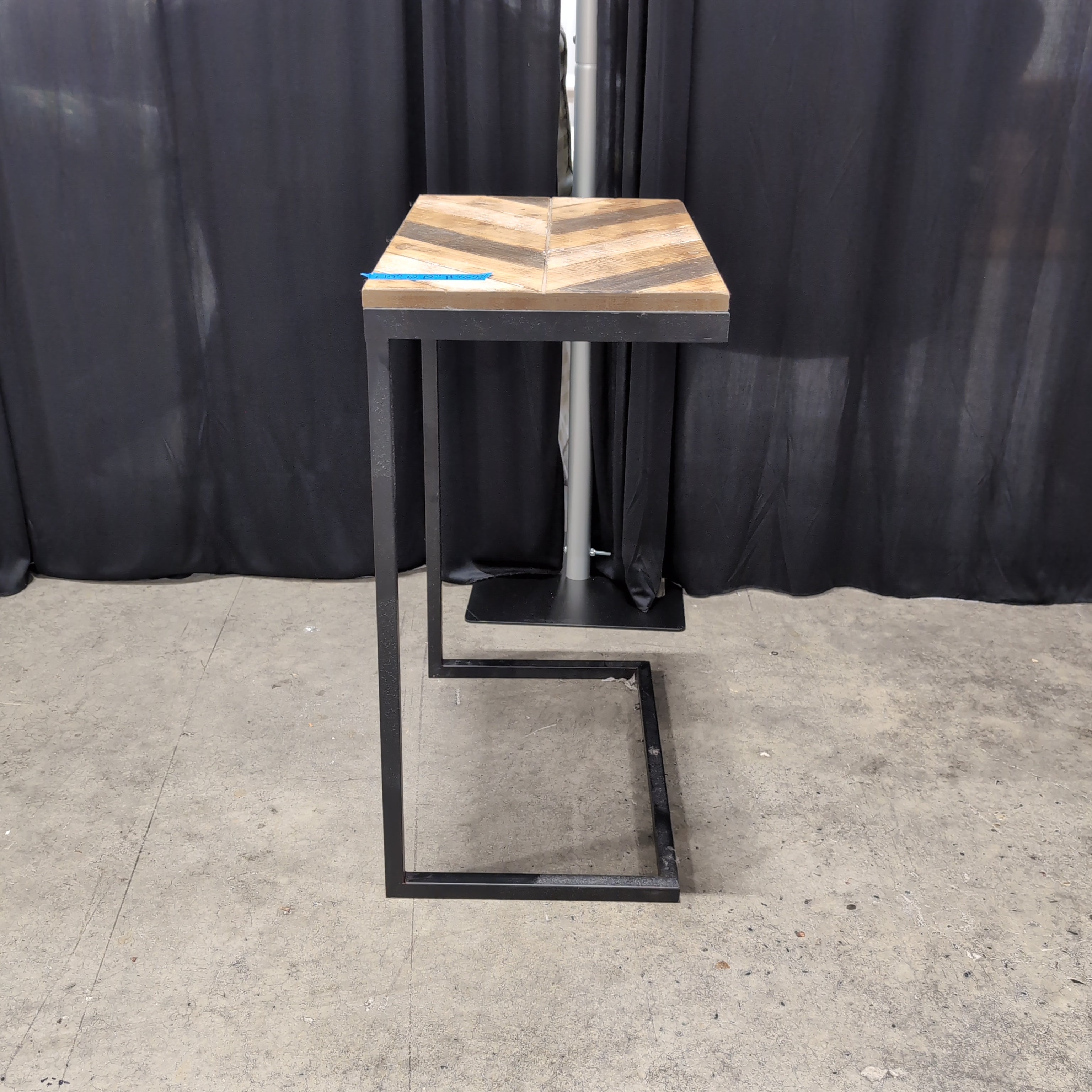 Industrial Style Wood Chevron End Table with Black Metal Base