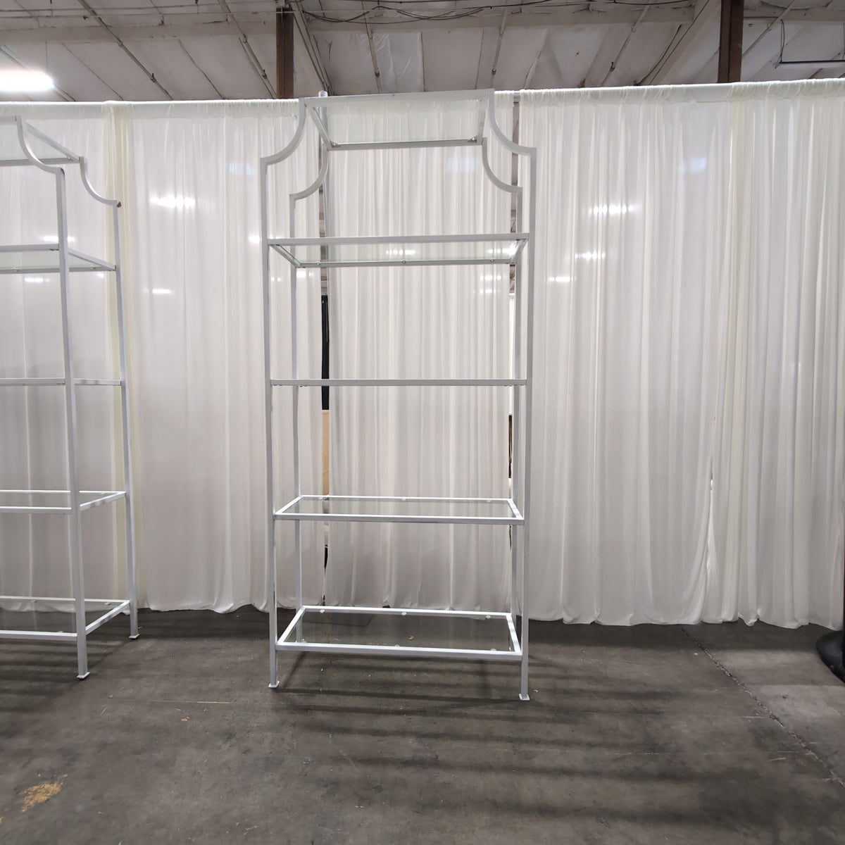 Modern White Metal Bookcase with Glass Shelves