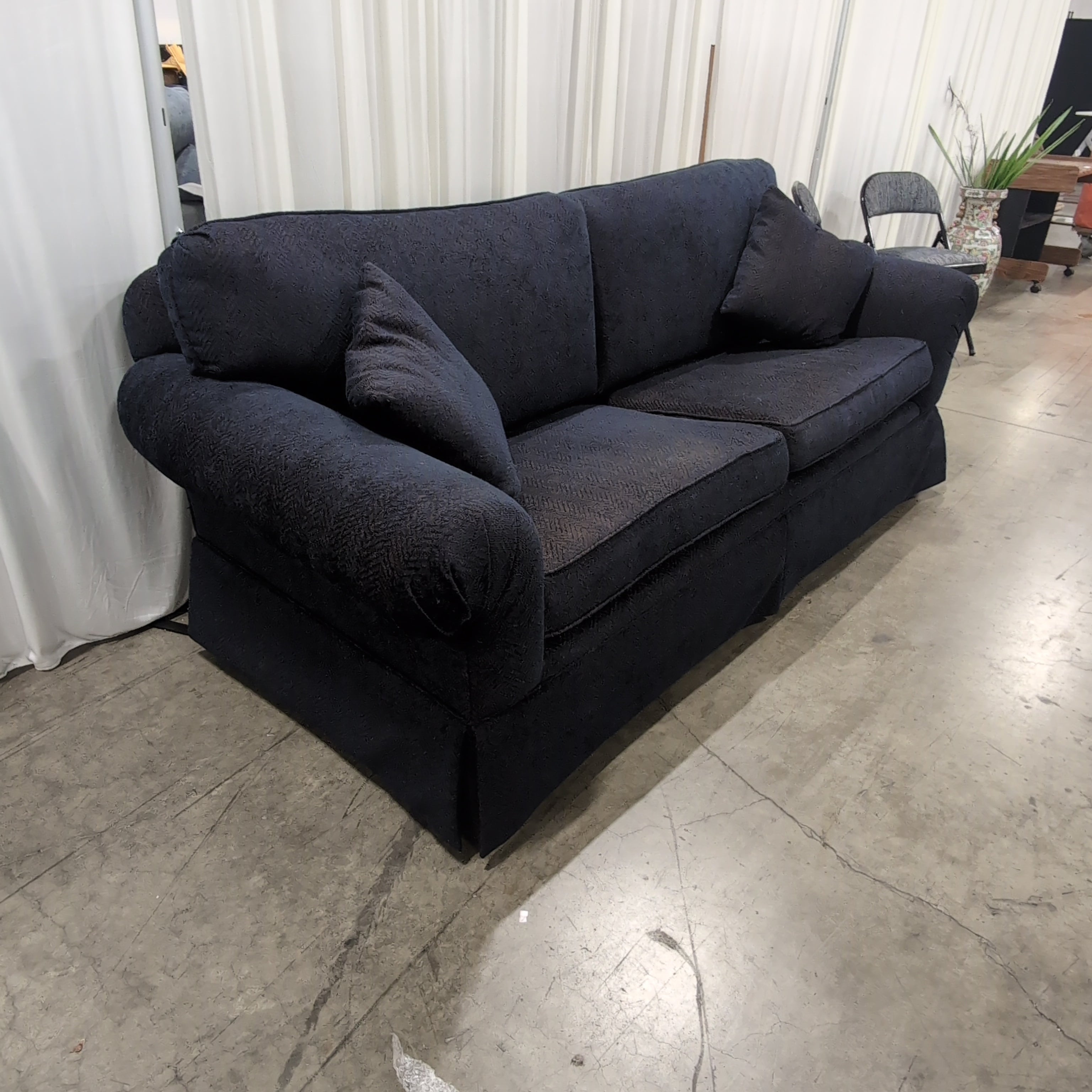 Navy Blue Fabric Skirted Base Couch