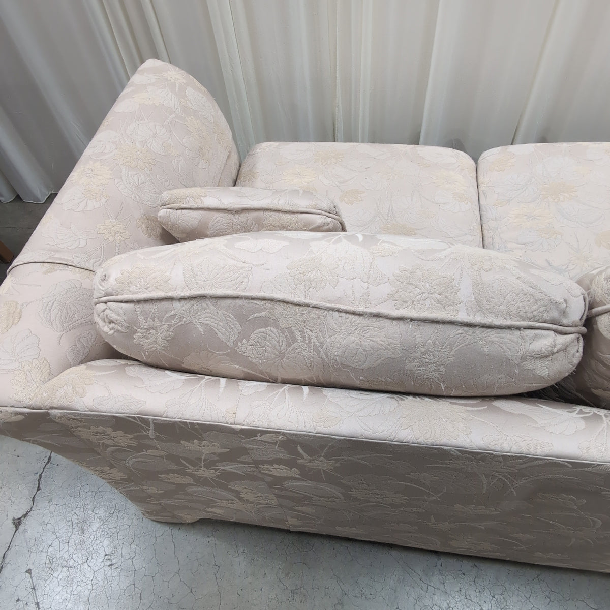 Traditional Beige Floral Upholstered Couch