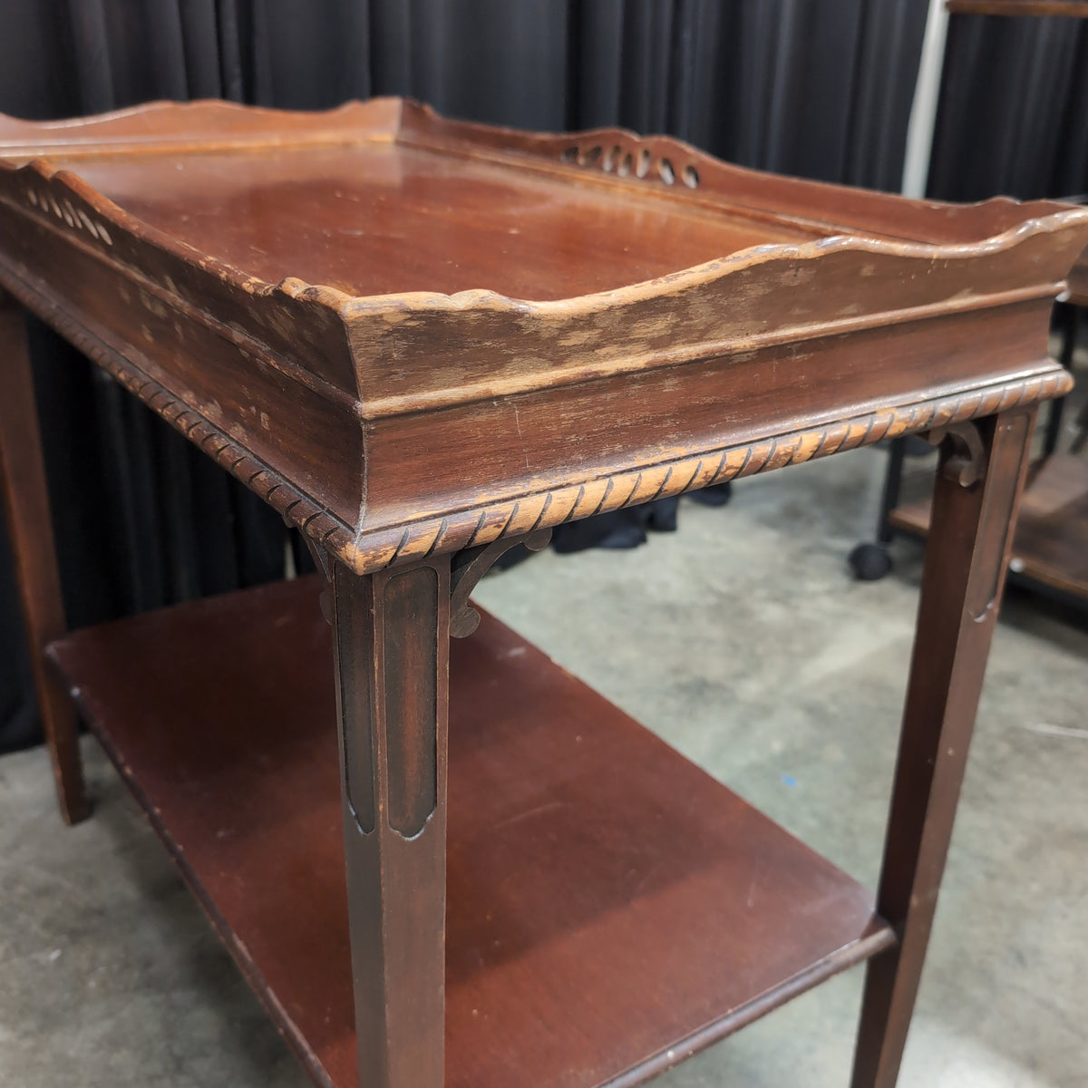 Dark Wood Carved Console Table with Lower Shelf