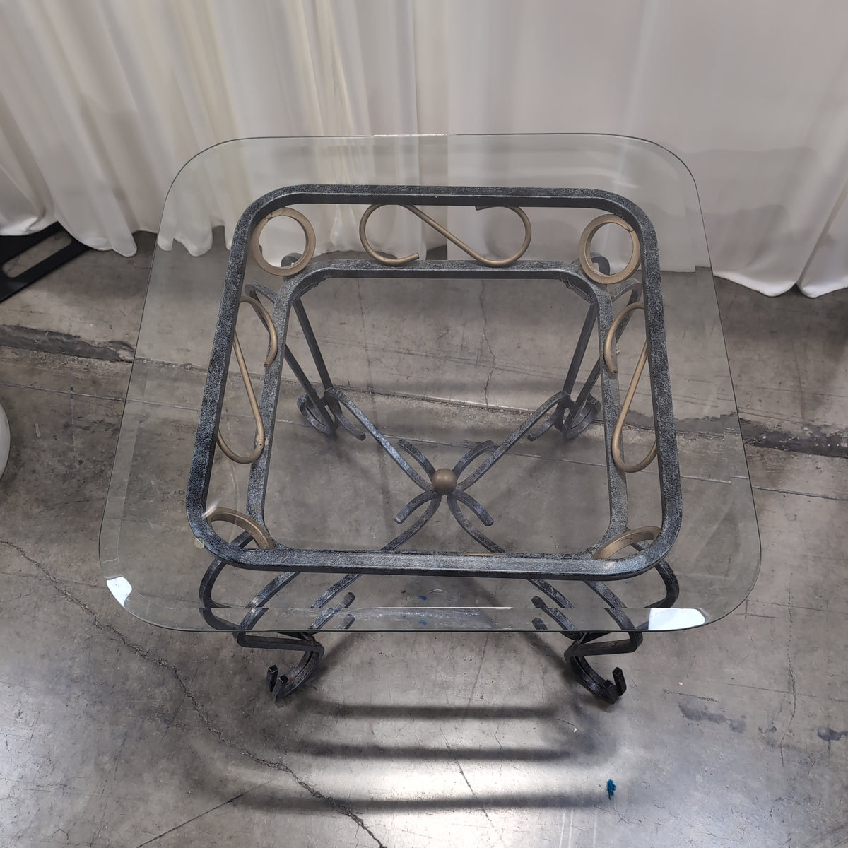 Ornate Scrollwork Iron and Glass End Table