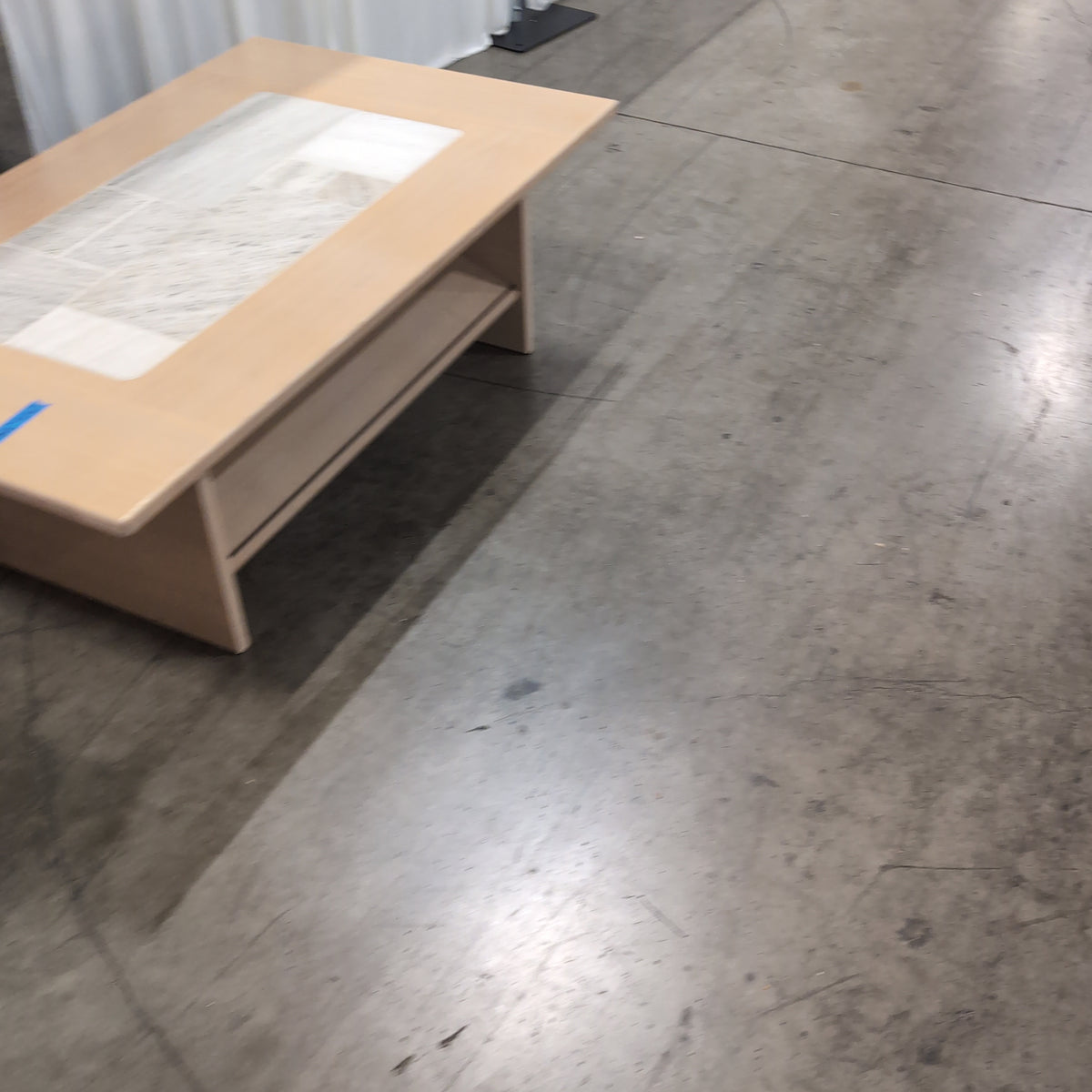 Light Wood Rectangular Coffee Table with Tile Inlay
