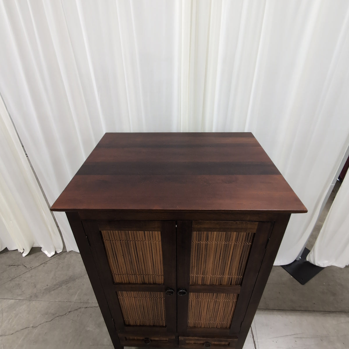 Dark Brown Wood Storage Cabinet with Bamboo Panels