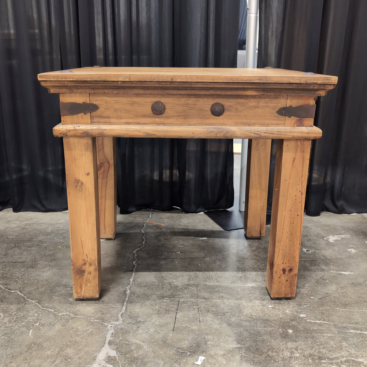 Rustic Light Brown Wood End Table with Metal Hardware