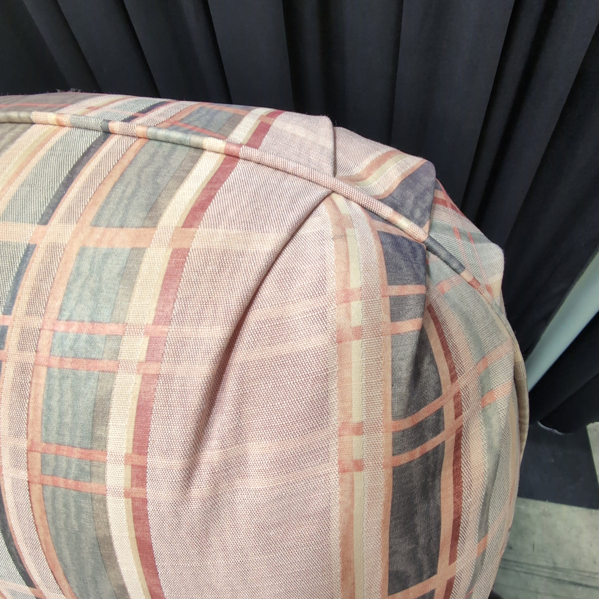Multi-Color Plaid Rolled Arm Loveseat with Skirted Base