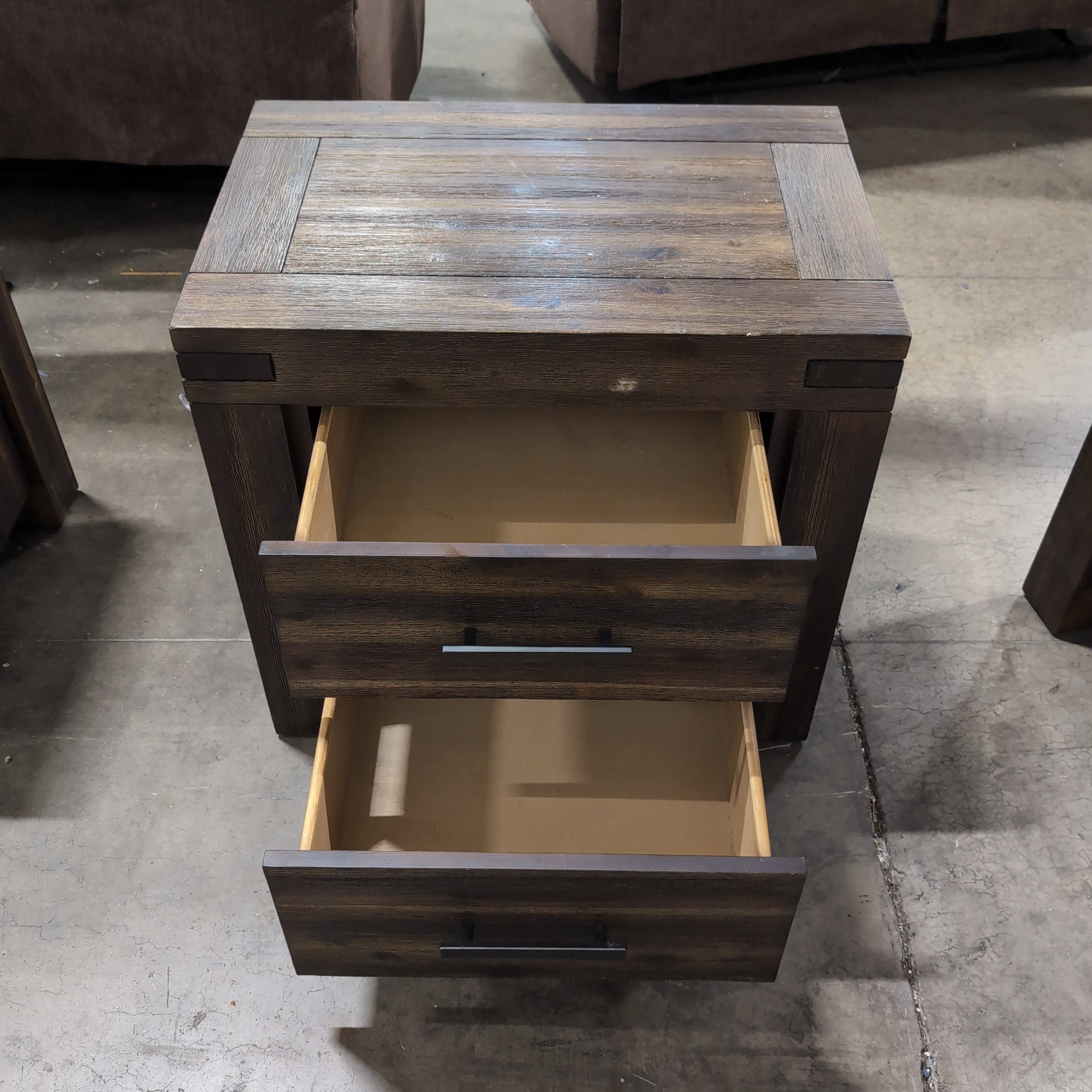 Rustic Dark Brown Wood Nightstand with Two Drawers