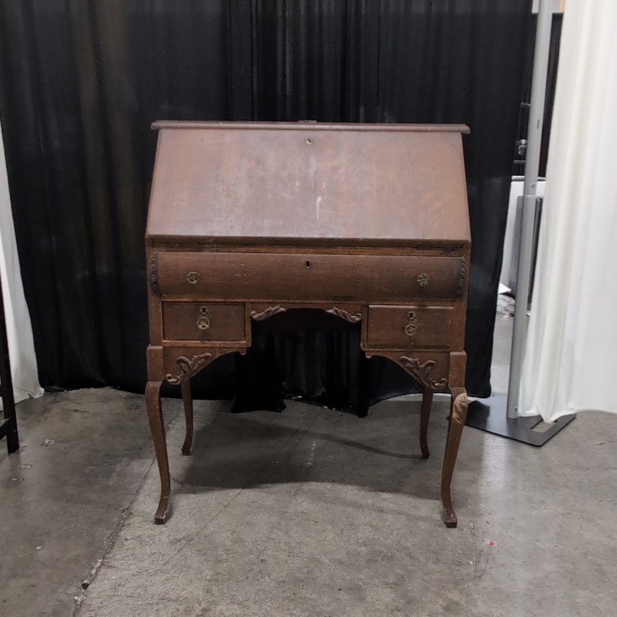 Antique Dark Wood Secretary Desk with Drop Front
