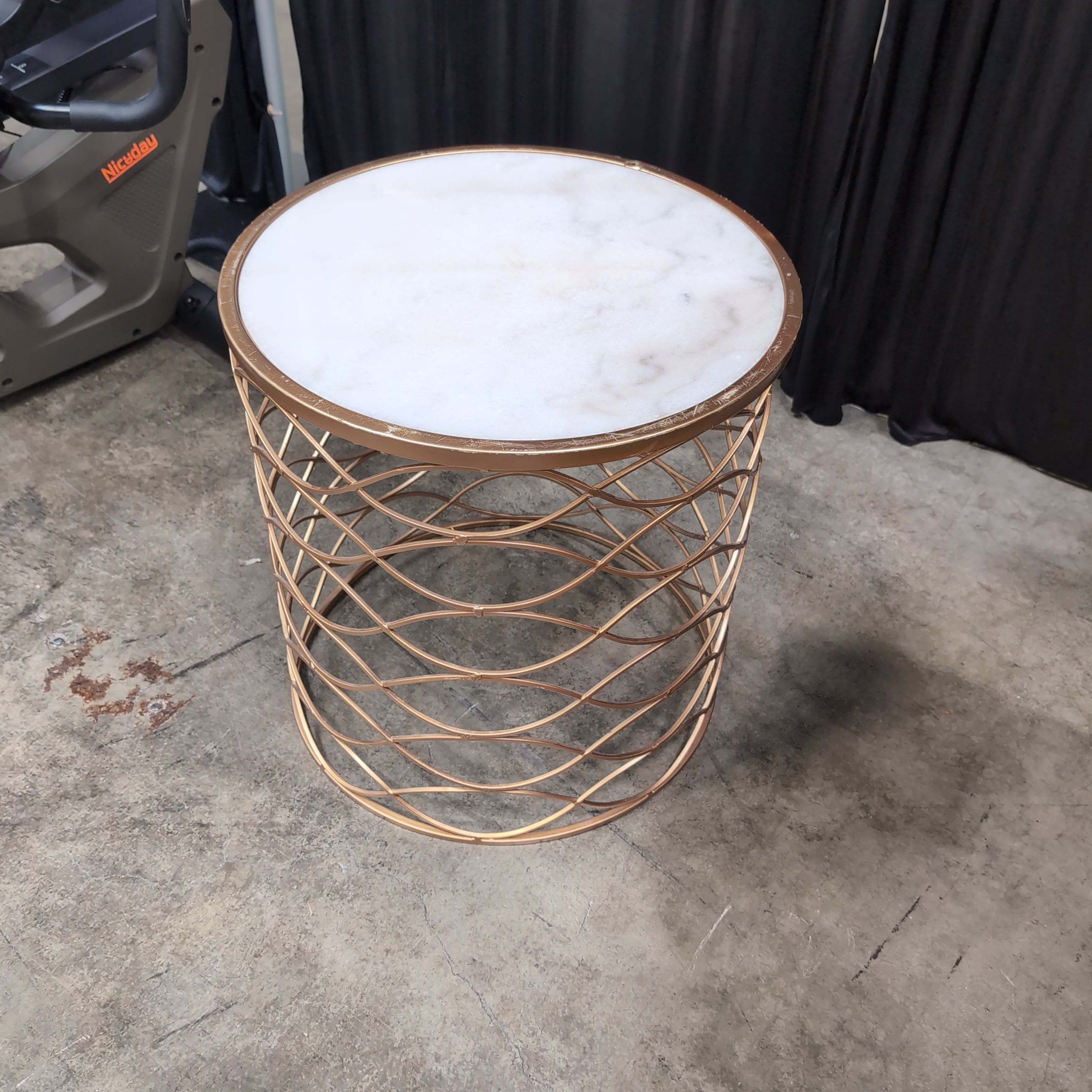 Gold Geometric Round End Table with White Top